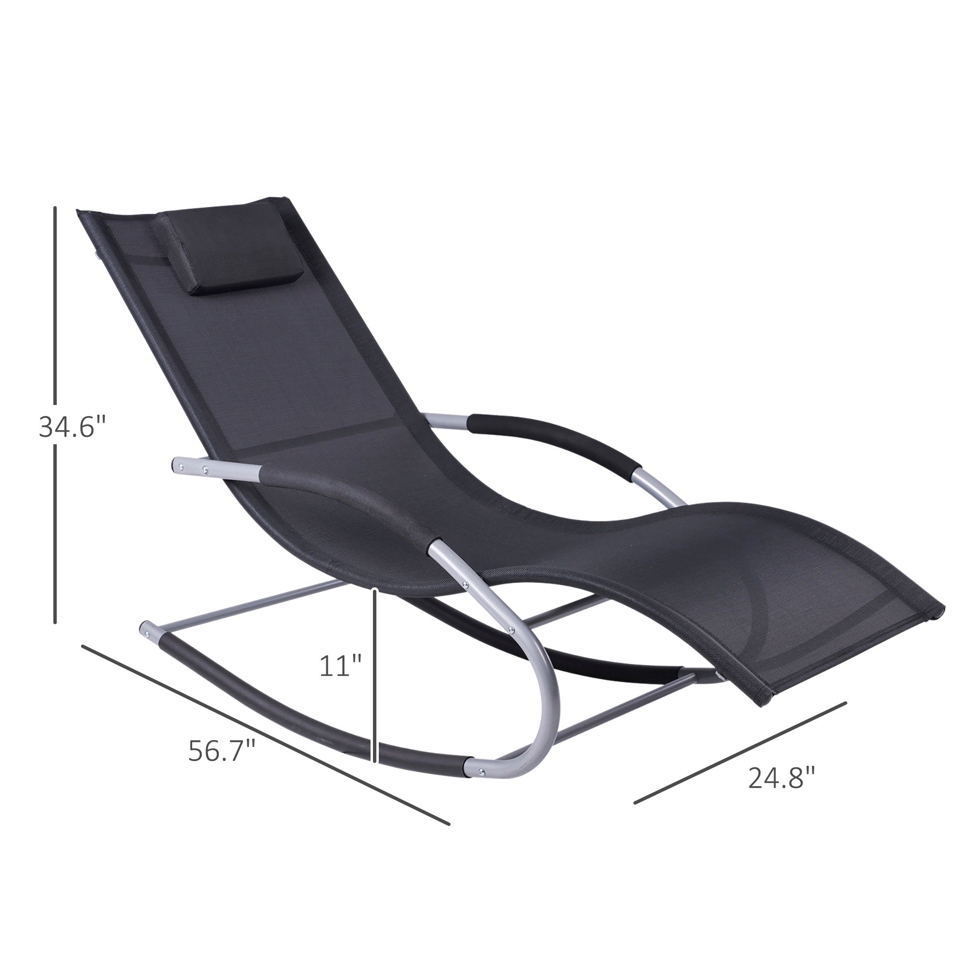 Outsunny Zero Gravity Rocking Chair Outdoor Chaise Lounge Chair Recliner Rocker with Detachable Pillow and Durable Weather-Fighting Fabric for Patio, Deck, Pool, Black