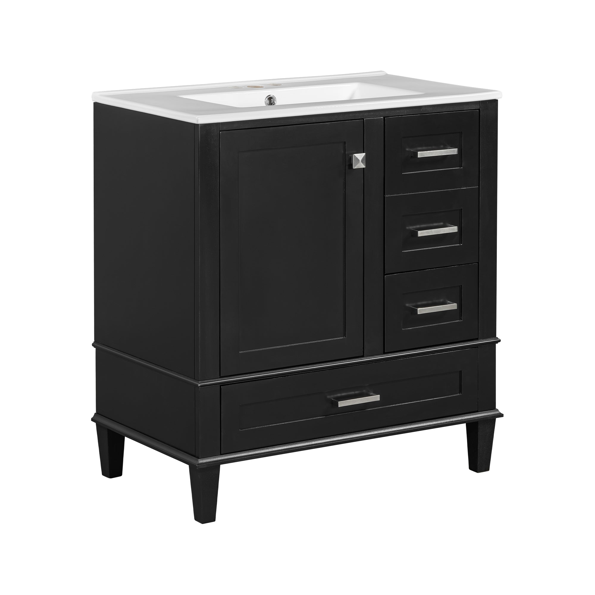 30" Bathroom Vanity , Modern Bathroom Cabinet with Sink Combo Set, Bathroom Storage Cabinet with a Soft Closing Door and 3 Drawers, Solid Wood Frame(Black)