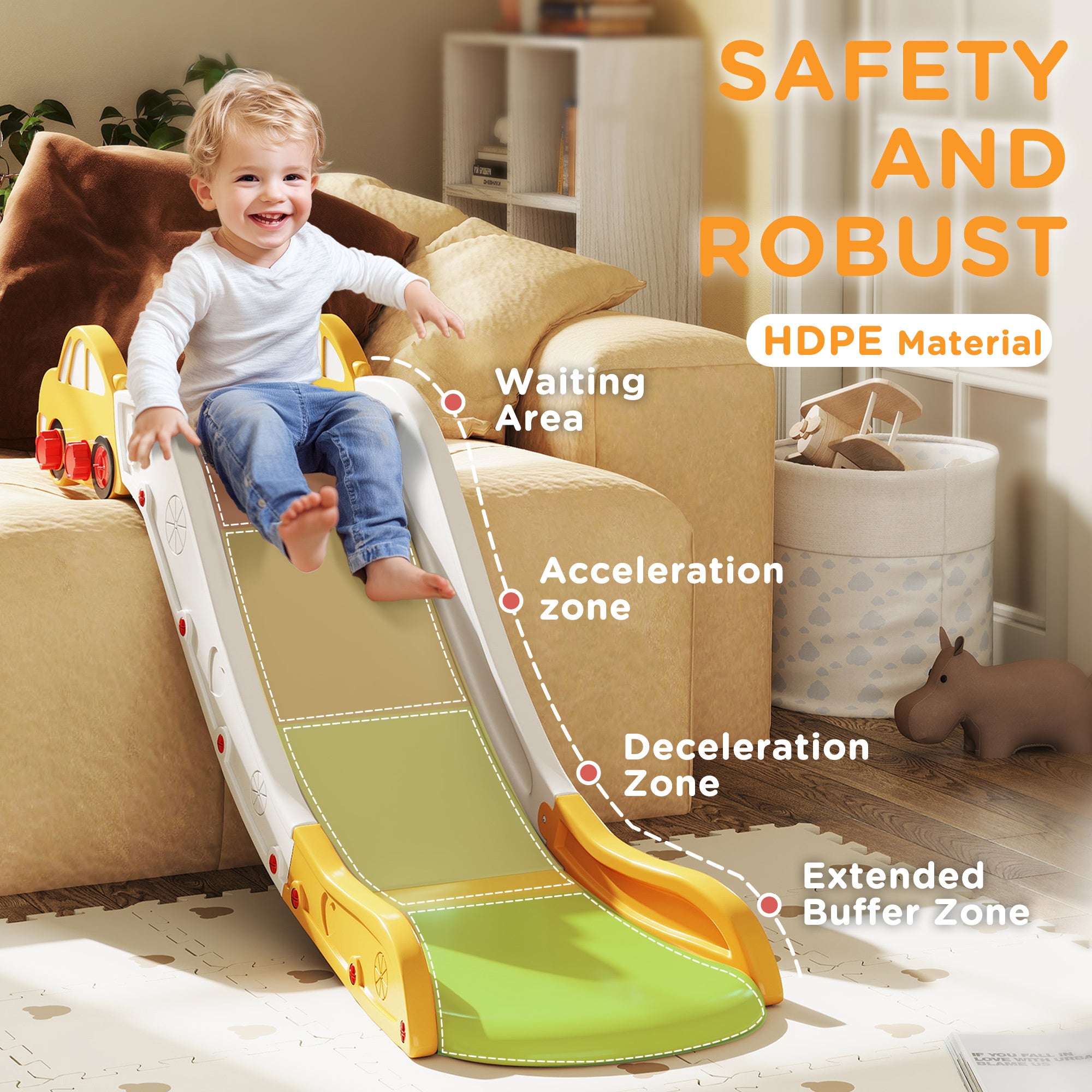 Qaba Toddler Slide, Couch Slide for Bed, Sofa, Extra Length Indoor Couch Slide for Toddler, Baby, Child, Easy to Assemble, Yellow