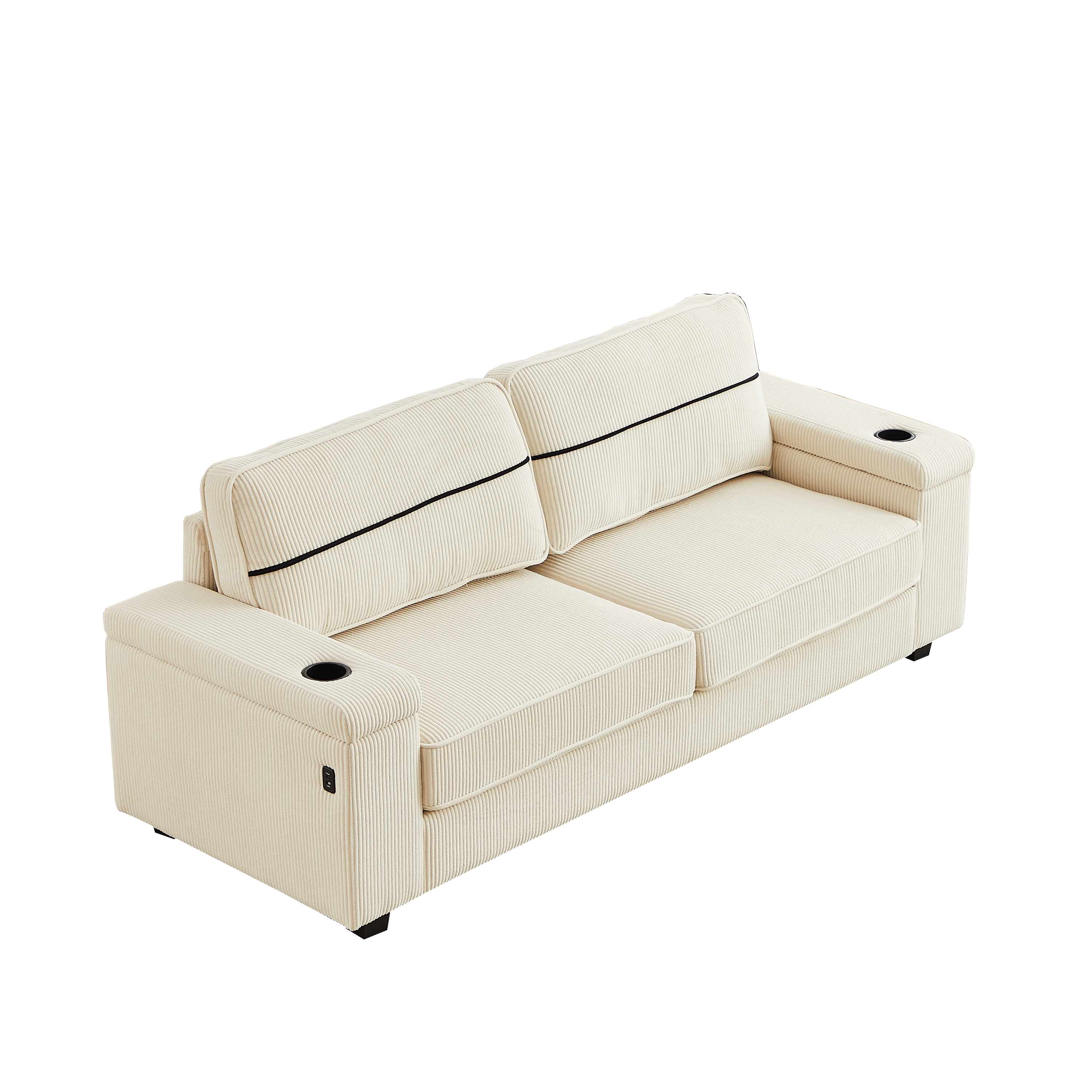 86.5 inch Sofa Couch- Deep Seat Sofa with two storage spaces, T-Pyce Charging Ports , USB Charging Ports & 2 Cup ,Corduroy 3 Seater Couch, Modern Sofas for Living Room