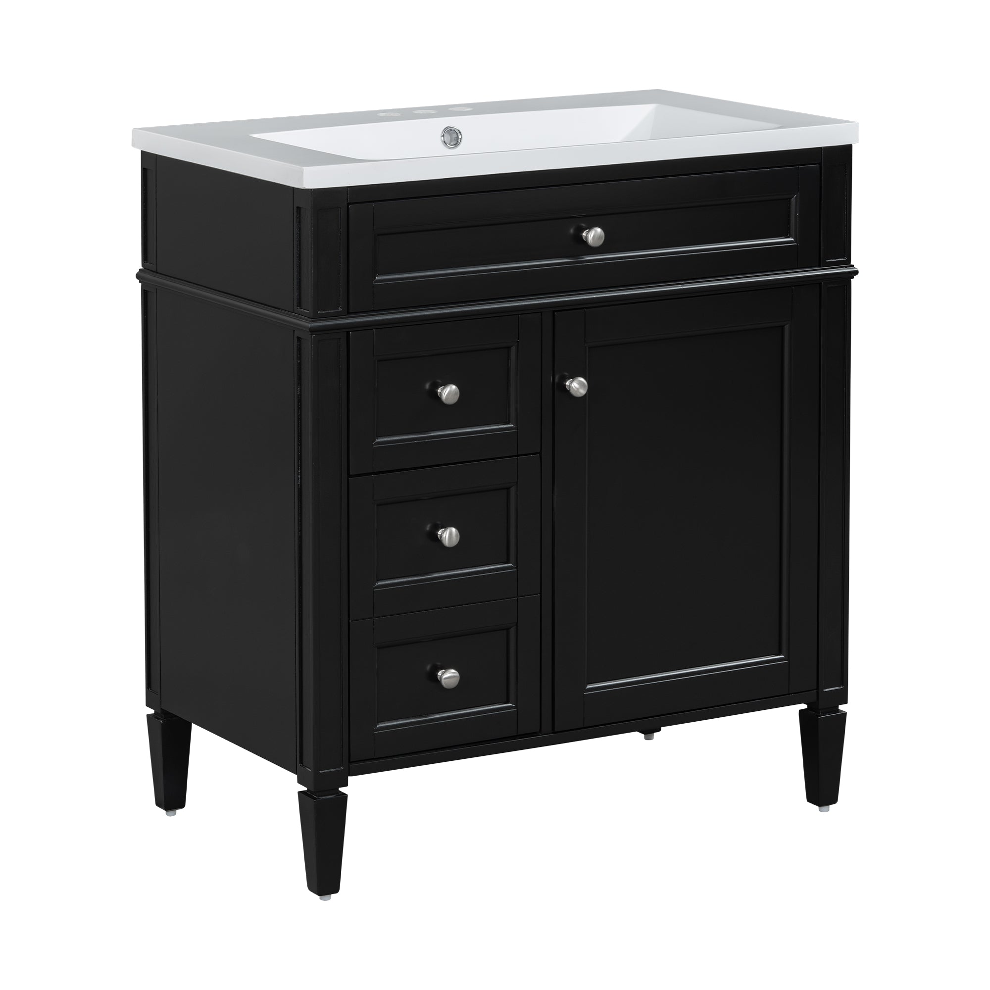 30'' Bathroom Vanity with Top Sink, Modern Bathroom Storage Cabinet with 2 Drawers and a Tip-out Drawer, Single Sink Bathroom Vanity