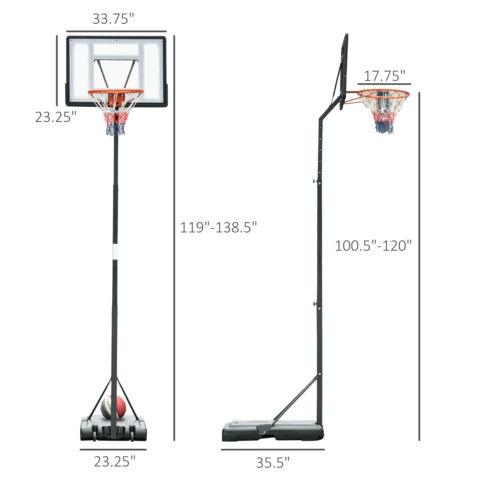 Soozier Portable Basketball Hoop, 8.4-9.8ft Height Adjustable, Basketball Goal with 34in Backboard and Wheels for Indoor Outdoor Use