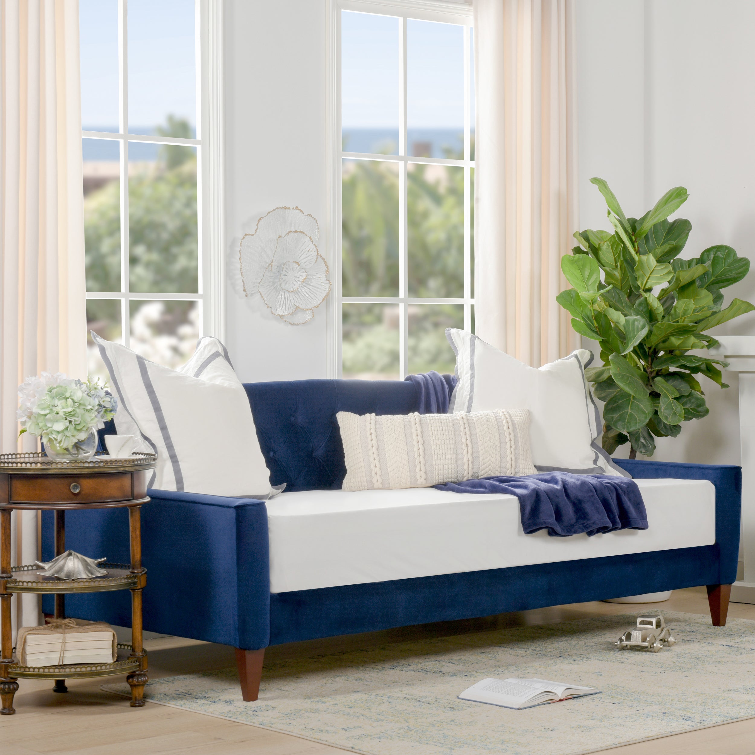 Lucy Upholstered Button Tufted Sofa Bed, Navy Blue Velvet