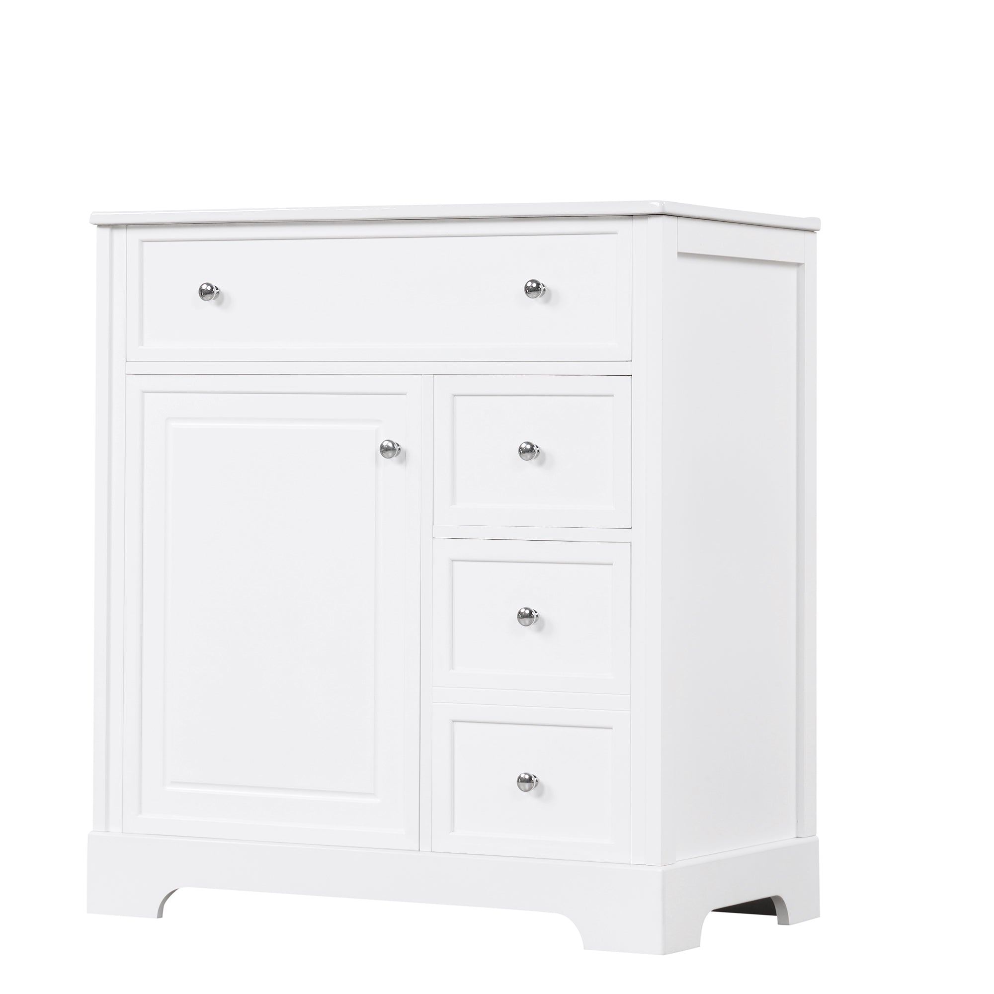 30" Bathroom Vanity with Sink Top, Bathroom Vanity Cabinet with Door and Two Drawers, MDF Boards, Solid Wood, One Package, White