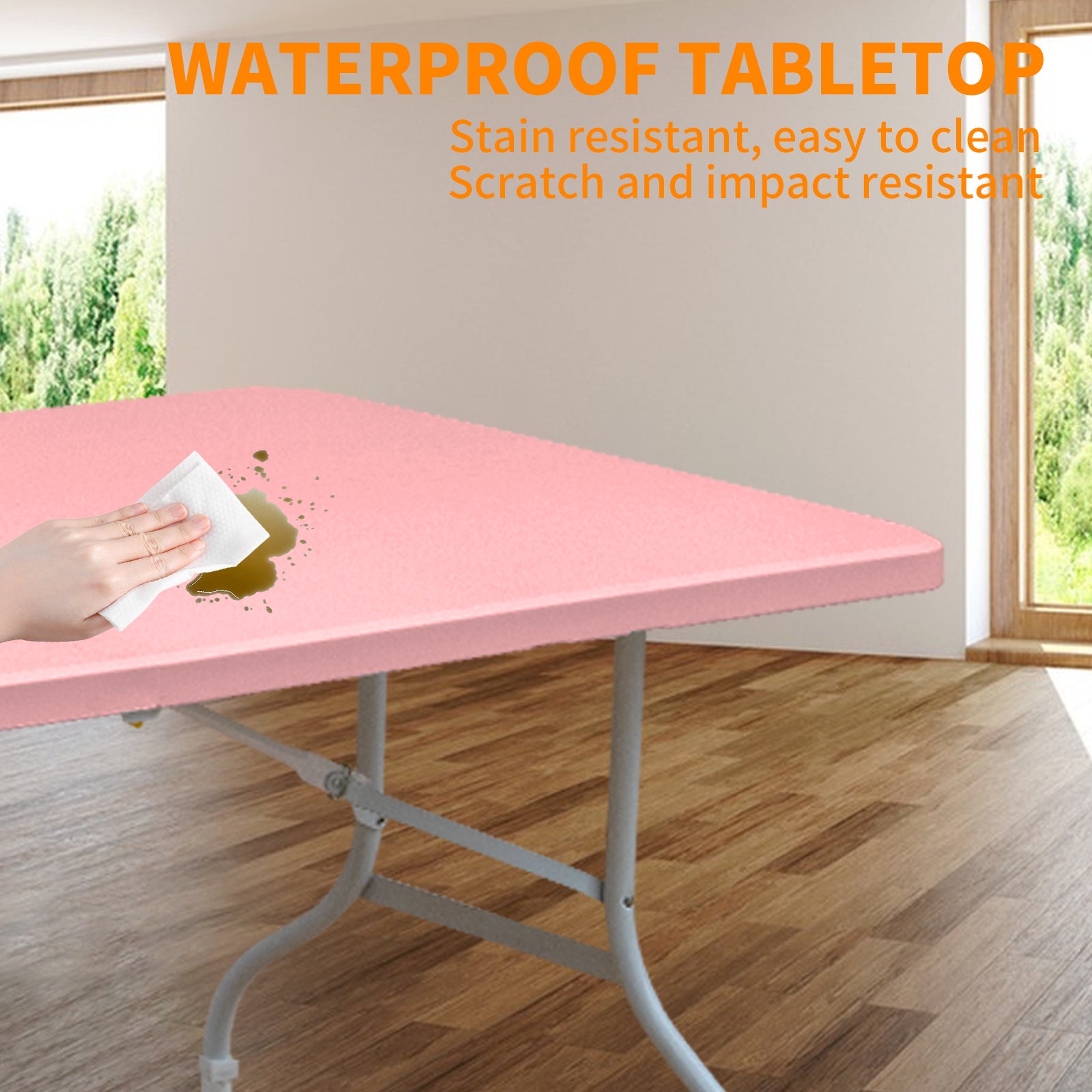 8ft Pink Folding Table, Portable Plastic Table for Camping, Picnics, Parties, High Load Bearing Foldable Table