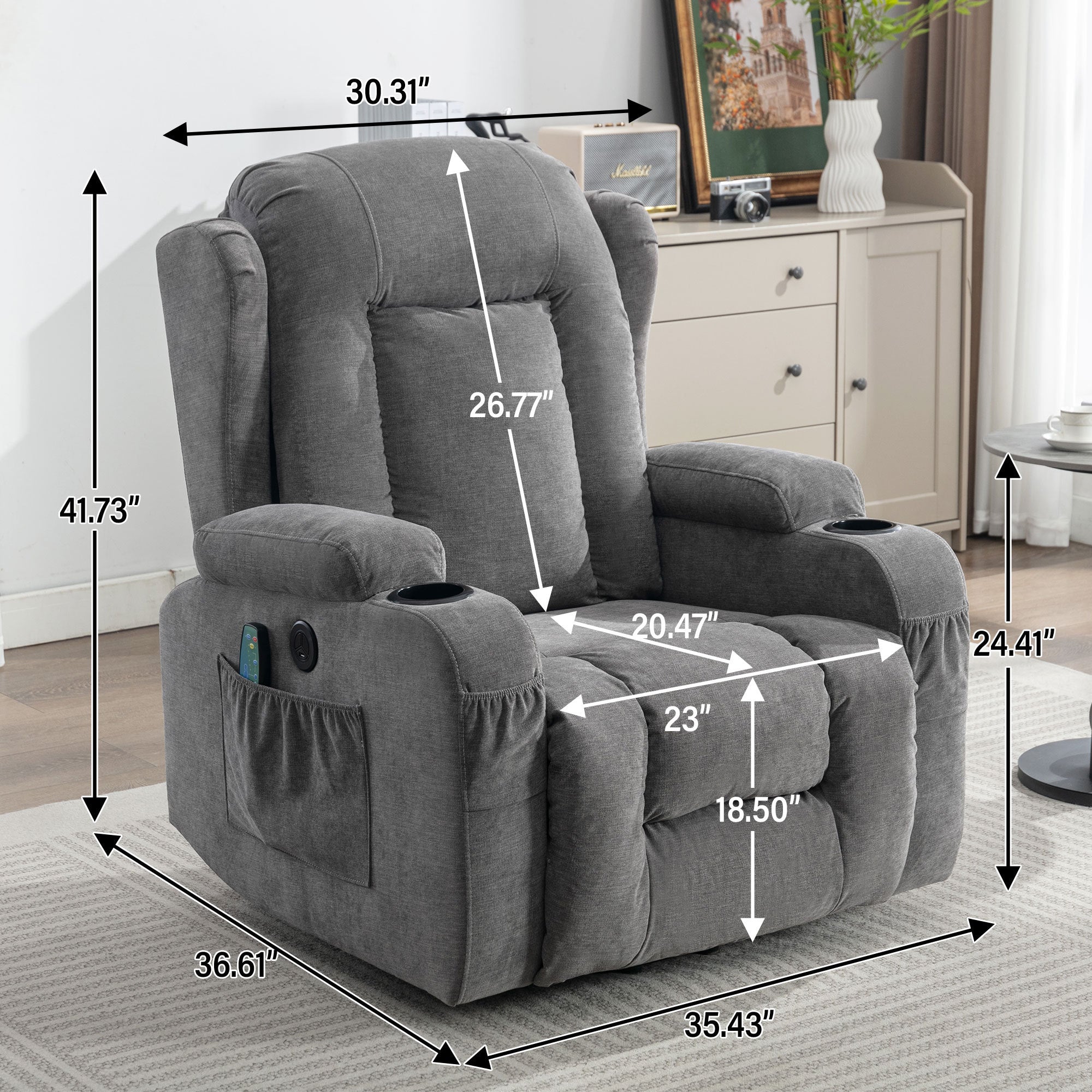 Power Lift Recliner Chair Recliners for Elderly with Heat and Massage Recliner Chair for Living Room with Infinite Position and Side Pocket,USB Charge Port(GREY)