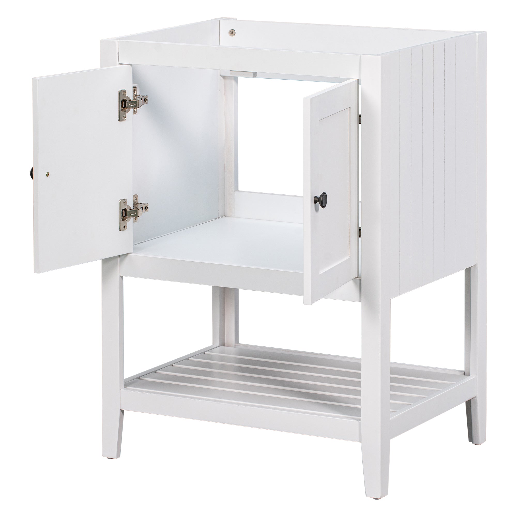 24" Bathroom Vanity Base Only, Soild Wood Frame, Bathroom Storage Cabinet with Doors and Open Shelf, White