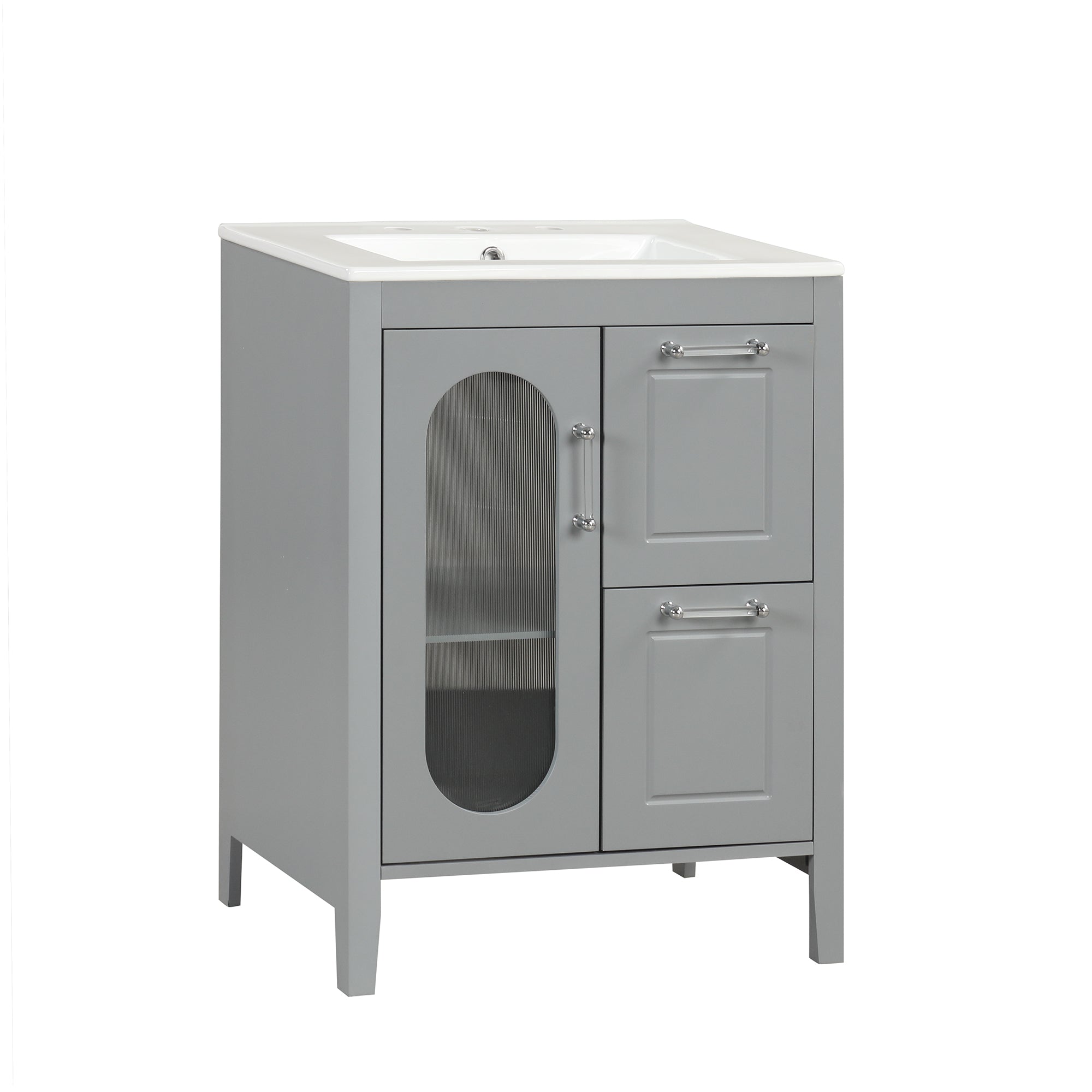 24" Bathroom Vanity with Sink, Bathroom Vanity Cabinet with Two Drawers and Door, Adjustable Shelf, Solid Wood and MDF, Grey