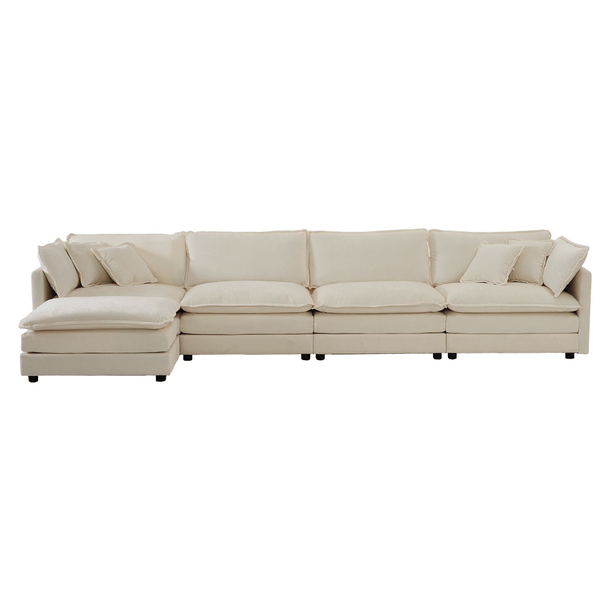 Modular Sectional Sofa for Living Room,U Shaped Couch 5 Seater Convertible Sectional Couch with 1 Ottoman ,Beige Chenille