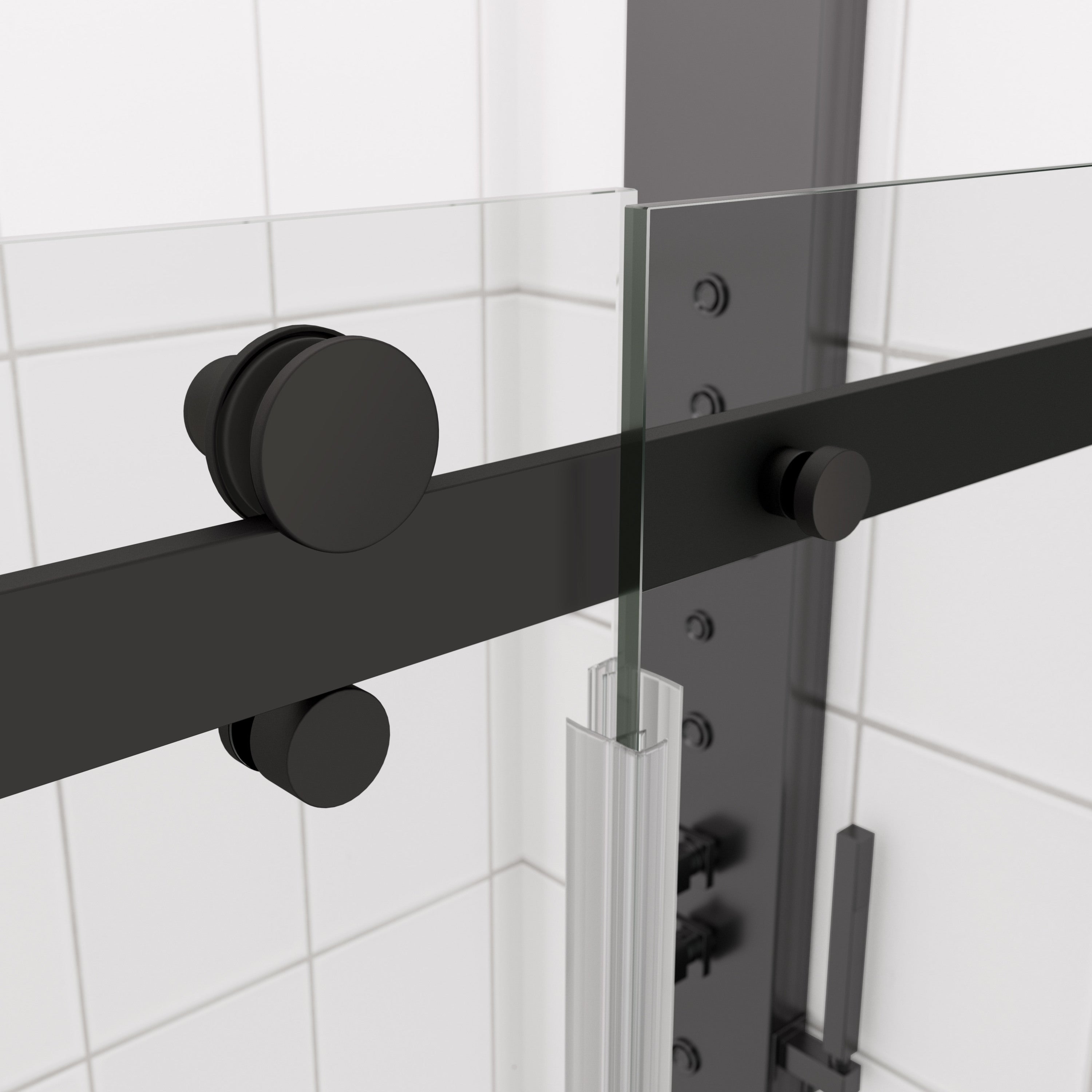 60"W x 74"H Glass shower door, sliding door, with 5/16" tempered glass and Matted Black  finish