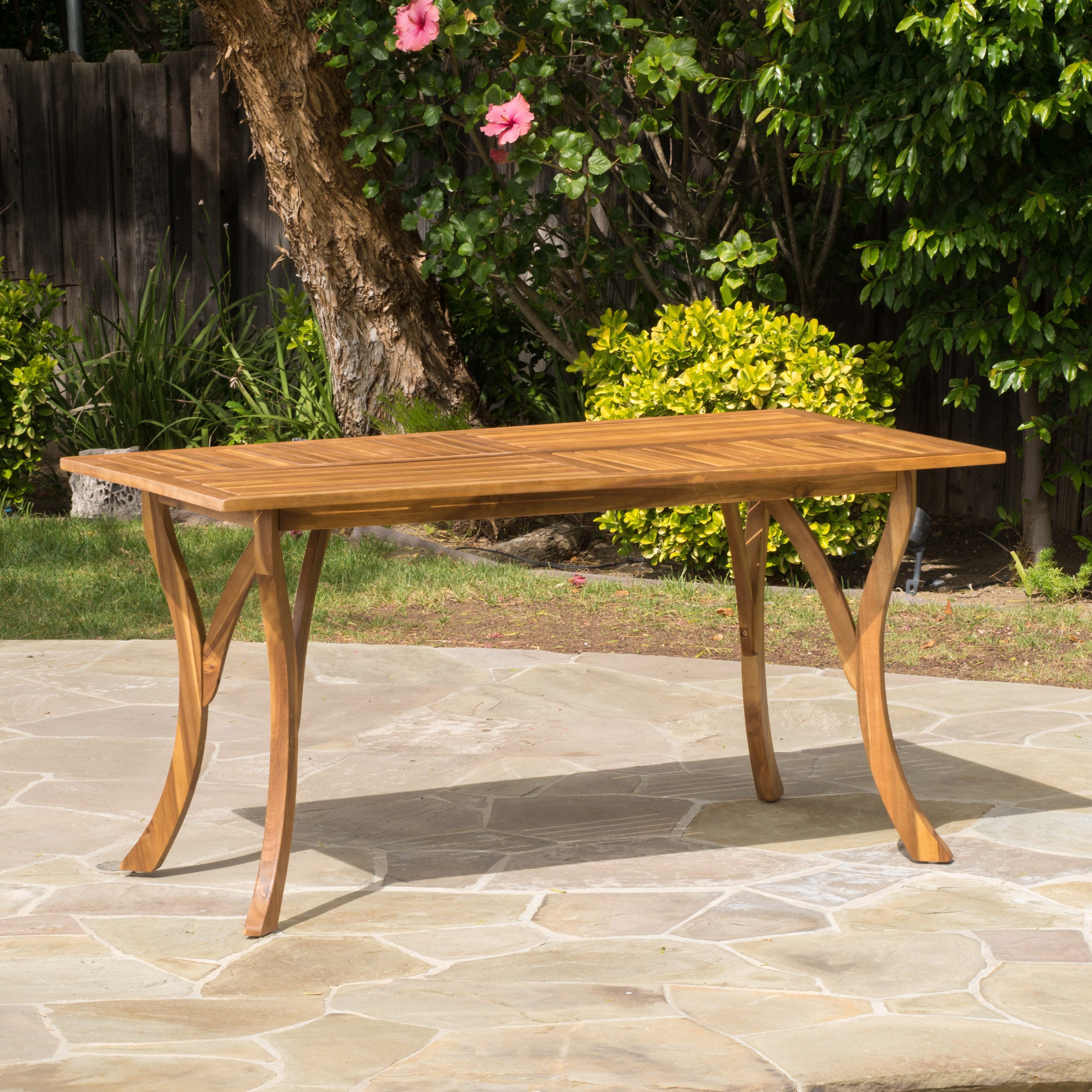 Outdoor 59 Inch Rectangular Solid Wood Table Dining Table,Teak Finish