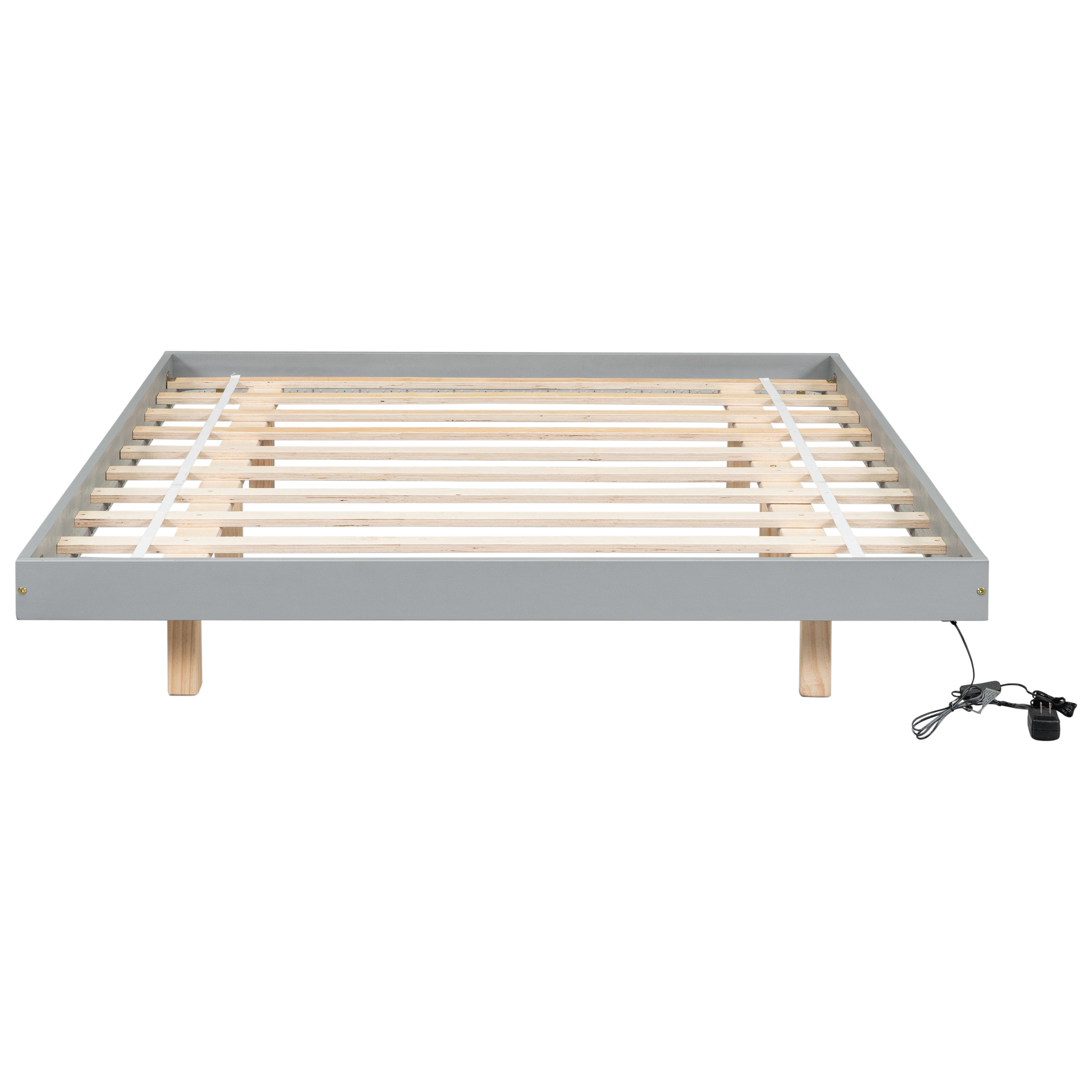 Full Size Floating Bed with LED Lights Underneath,Modern Full Size Low Profile Platform Bed with LED Lights,Grey