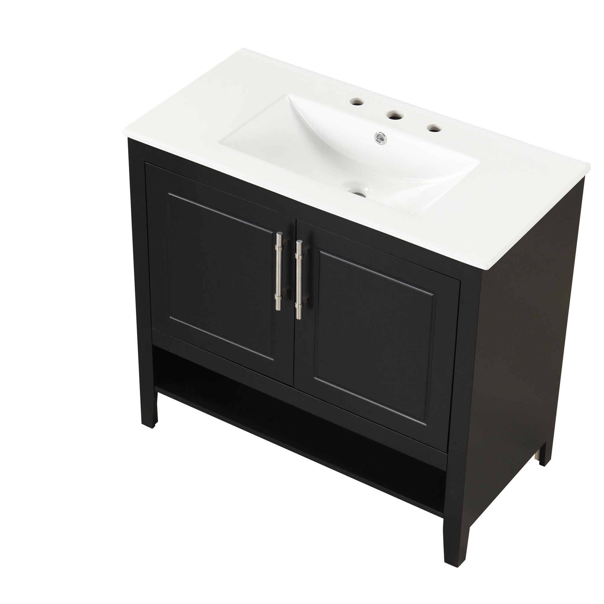 36" Bathroom Vanity with Sink, Multi-functional Bathroom Cabinet with Doors and Drawers, MDF Frame and MDF Board, Black