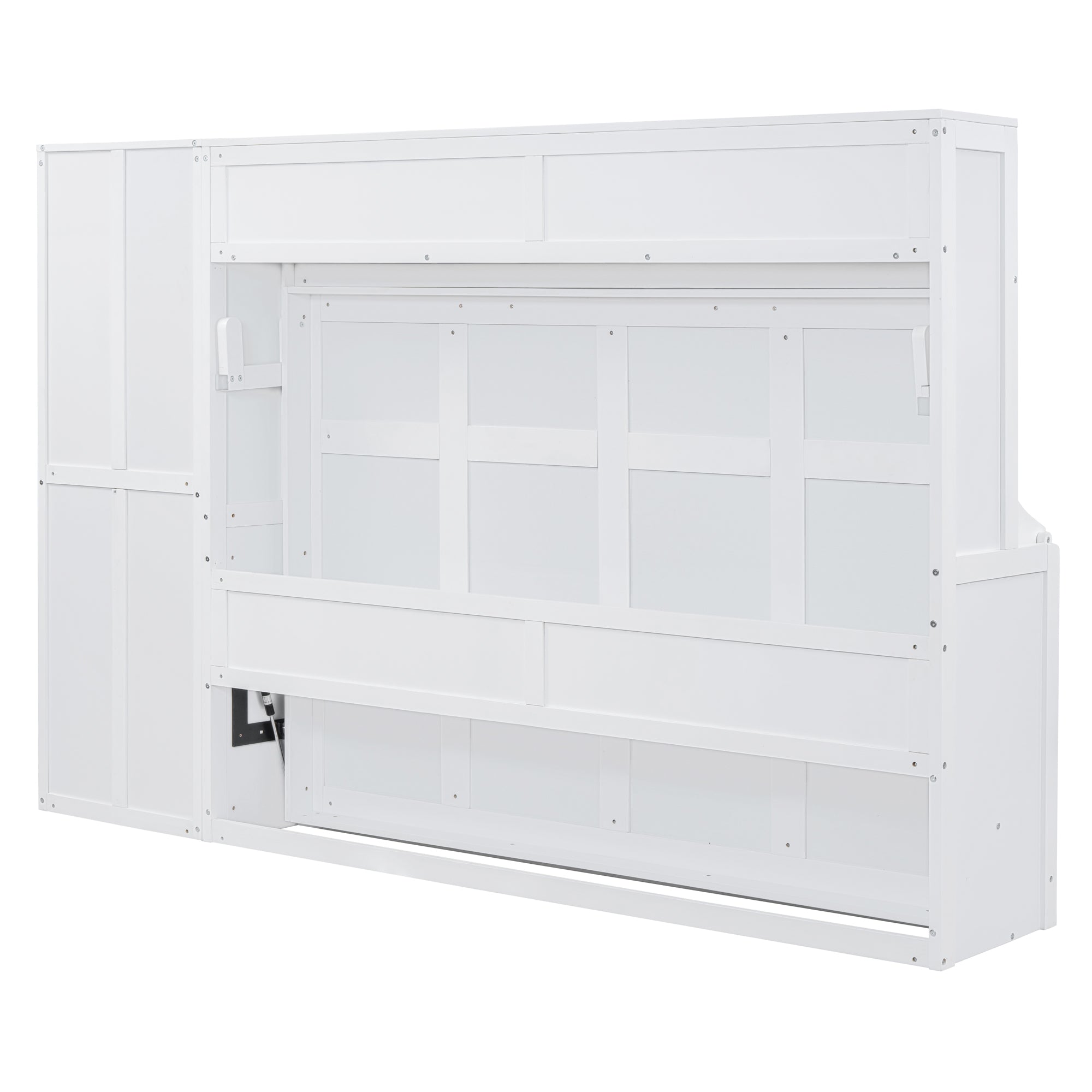 Queen Size Murphy Bed Wall Bed with Closet and Drawers,White