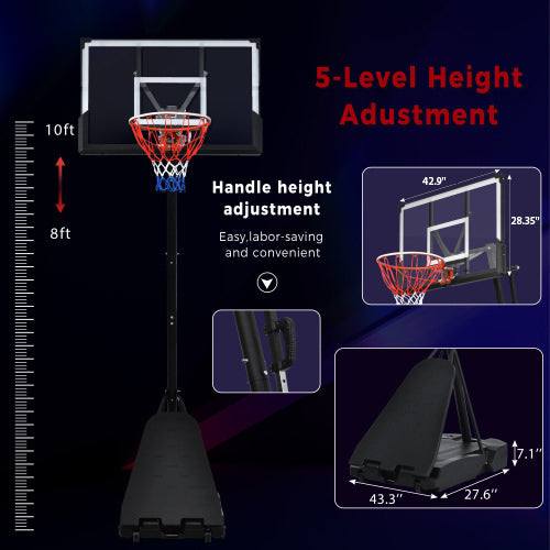 Portable Basketball Hoop Basketball System 8-10ft Height Adjustable for Youth Adults LED Basketball Hoop Lights, Colorful lights, Waterproof,Super Bright to Play at Night Outdoors,Good Gift for Kids