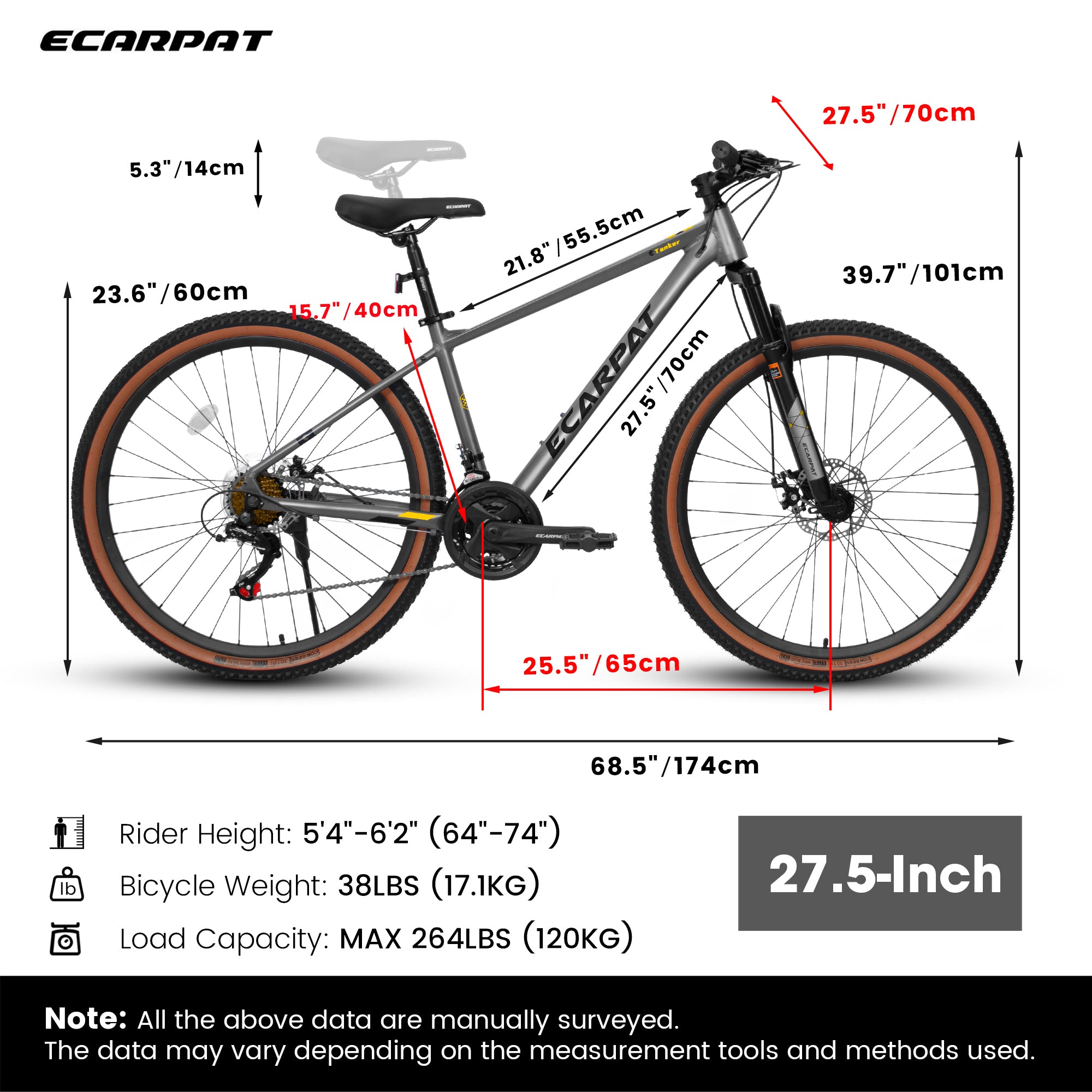 A27312 Mountain Bike 27.5 Inch Wheels, Aluminium Frame 21-Speed Mens Womens Trail Commuter City Mountain Bike, Aluminium Frame Disc Brakes Thumb Shifter Front Fork Bicycles