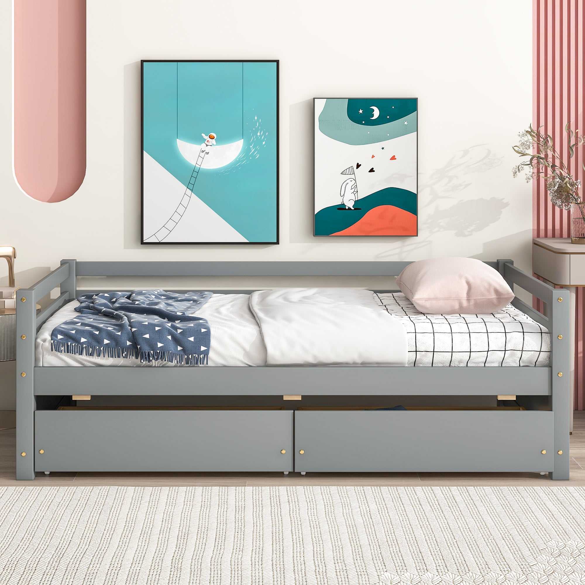 Daybed with two Storage Drawers ,Grey(Old SKU:W50450914)