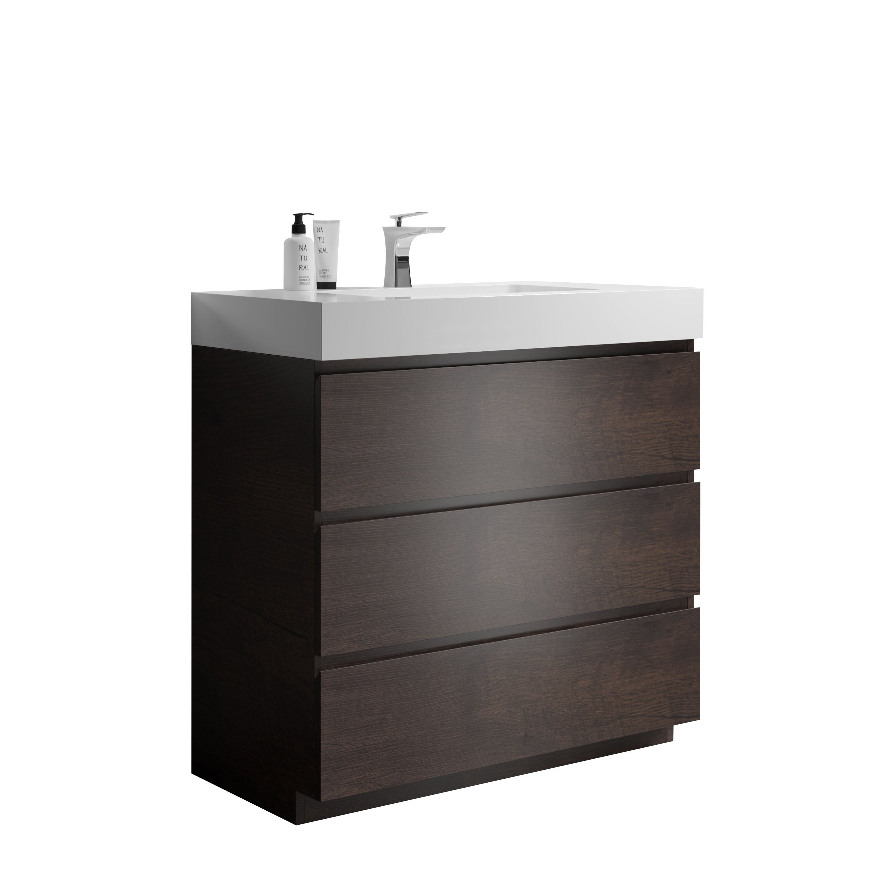 Alice 36" Walnut Bathroom Vanity with Sink, Large Storage Freestanding Bathroom Vanity for Modern Bathroom, One-Piece White Sink Basin without Drain and Faucet, Pre-assembled