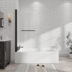 Matte black 31-32 in. frameless pivot bathtub screen