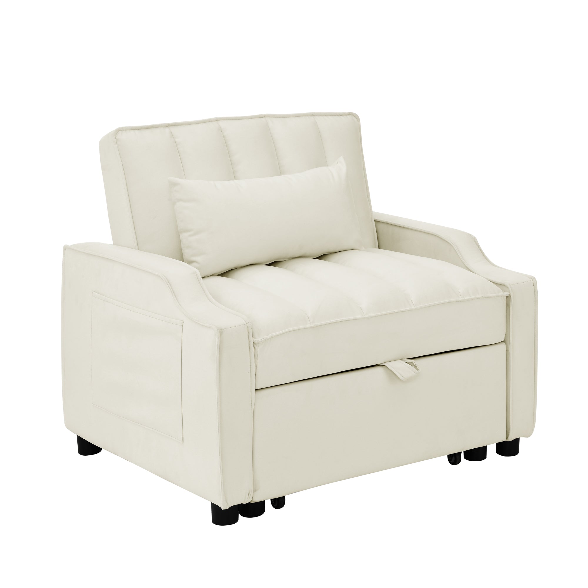 modern velvet armchair sofa couch  pull out  bed,3 in one convertible for living room sofa bed,beige