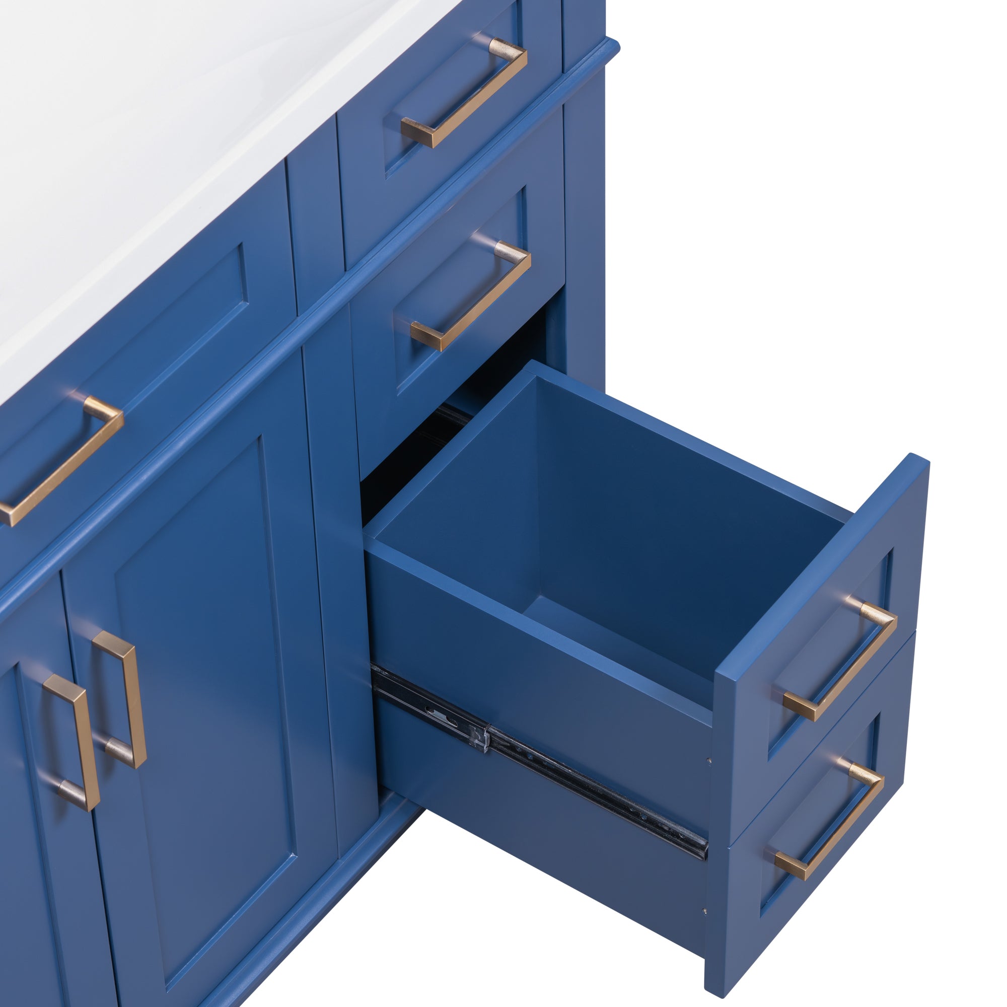 36-inch Bathroom Vanity with Resin Sink, Modern Bathroom Cabinet in Blue, Featuring Two Soft Close Doors and Four Drawers