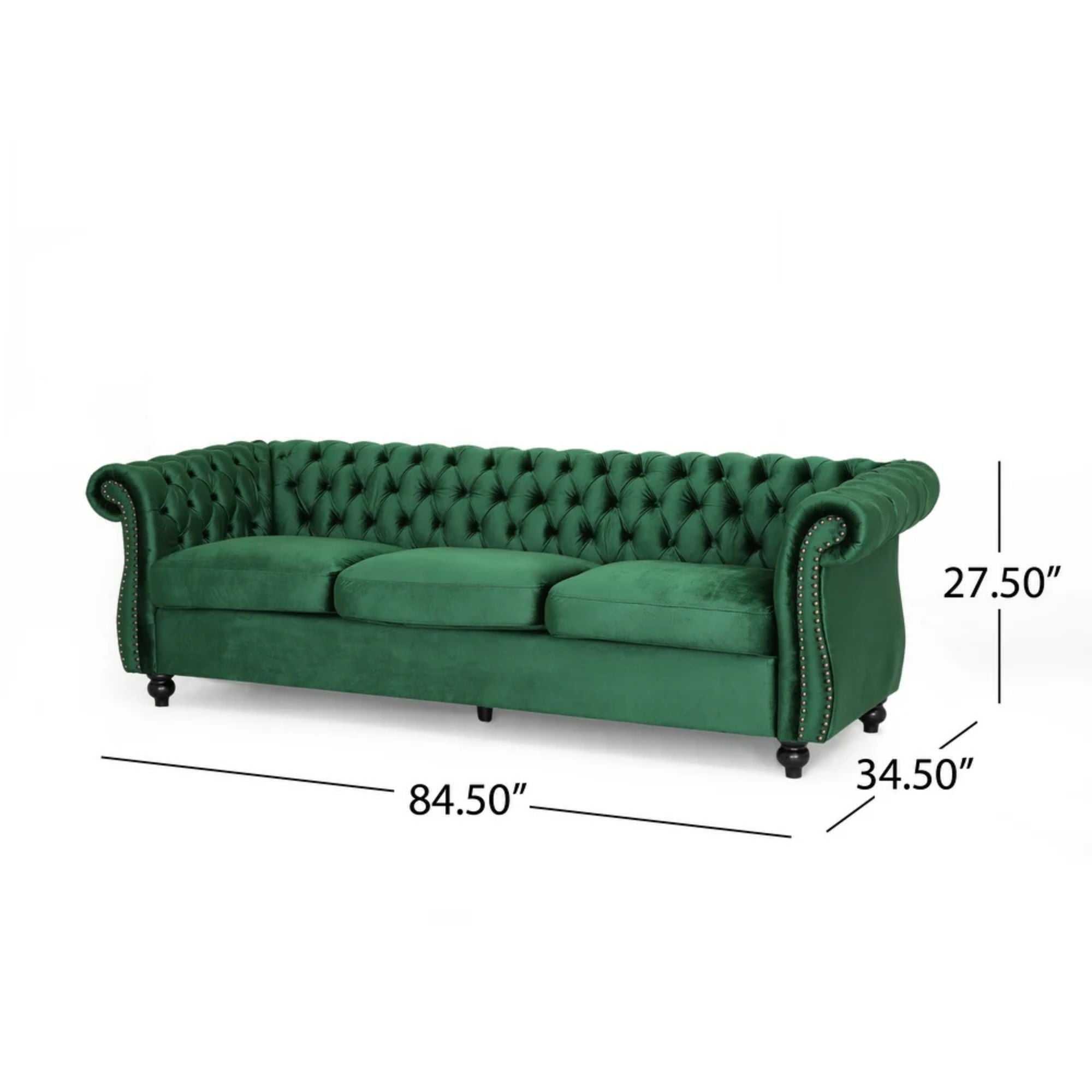 Durable 3-Seater Emerald Velvet Sofa, Combining Luxurious Comfort with Timeless Design, Perfect for Elegant Living Spaces, Featuring Plush Upholstery for Relaxation and a Touch of Sophisticated Style