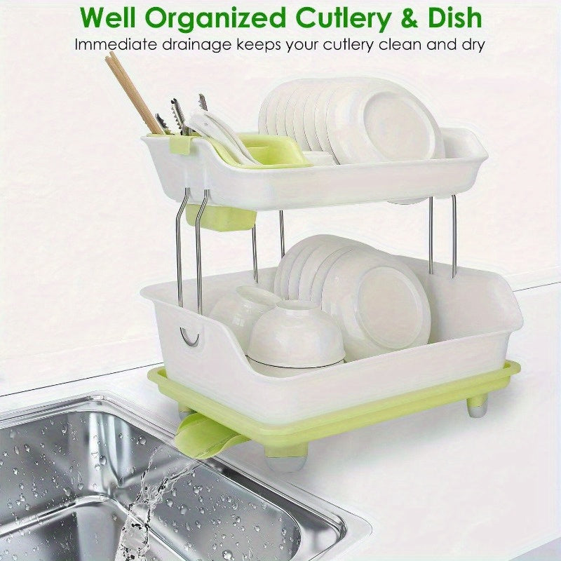 2-Tier Kitchen Cutlery Rack Plate Cup Drying Draining Tray Cutlery Rack Storage