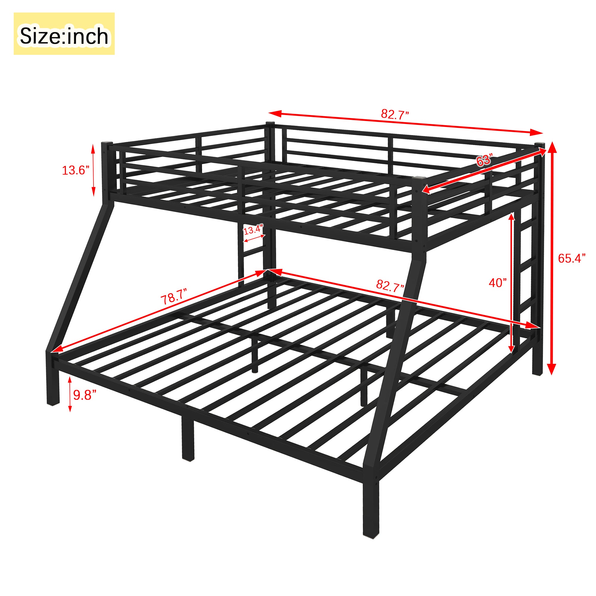 Metal Queen over King Bunk Bed for Teens and Adults,Space-Saving/Noise Reduced/No Box Spring Needed, Black