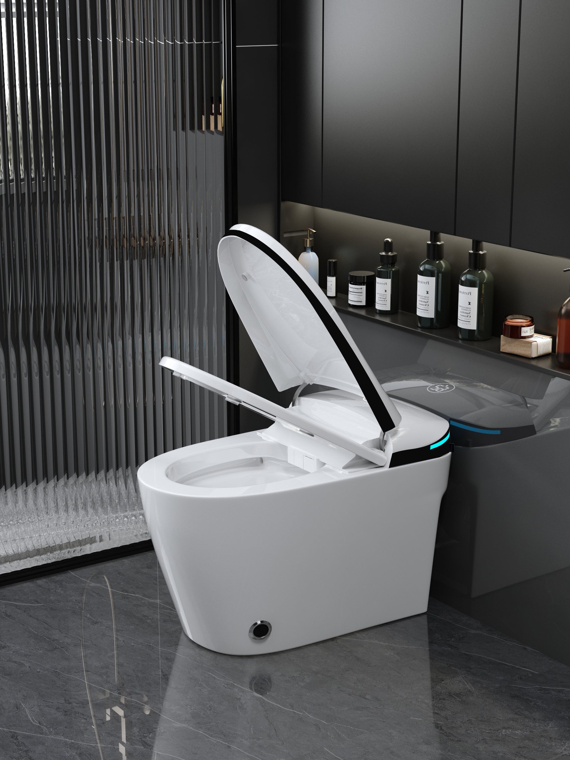 Luxury Smart Toilet with Bidet Seat Built-in, Intelligent Toilet Auto Open/Close Seat, Foot Sensor, LED Display,Night Light, Warm Water & Dryer,White