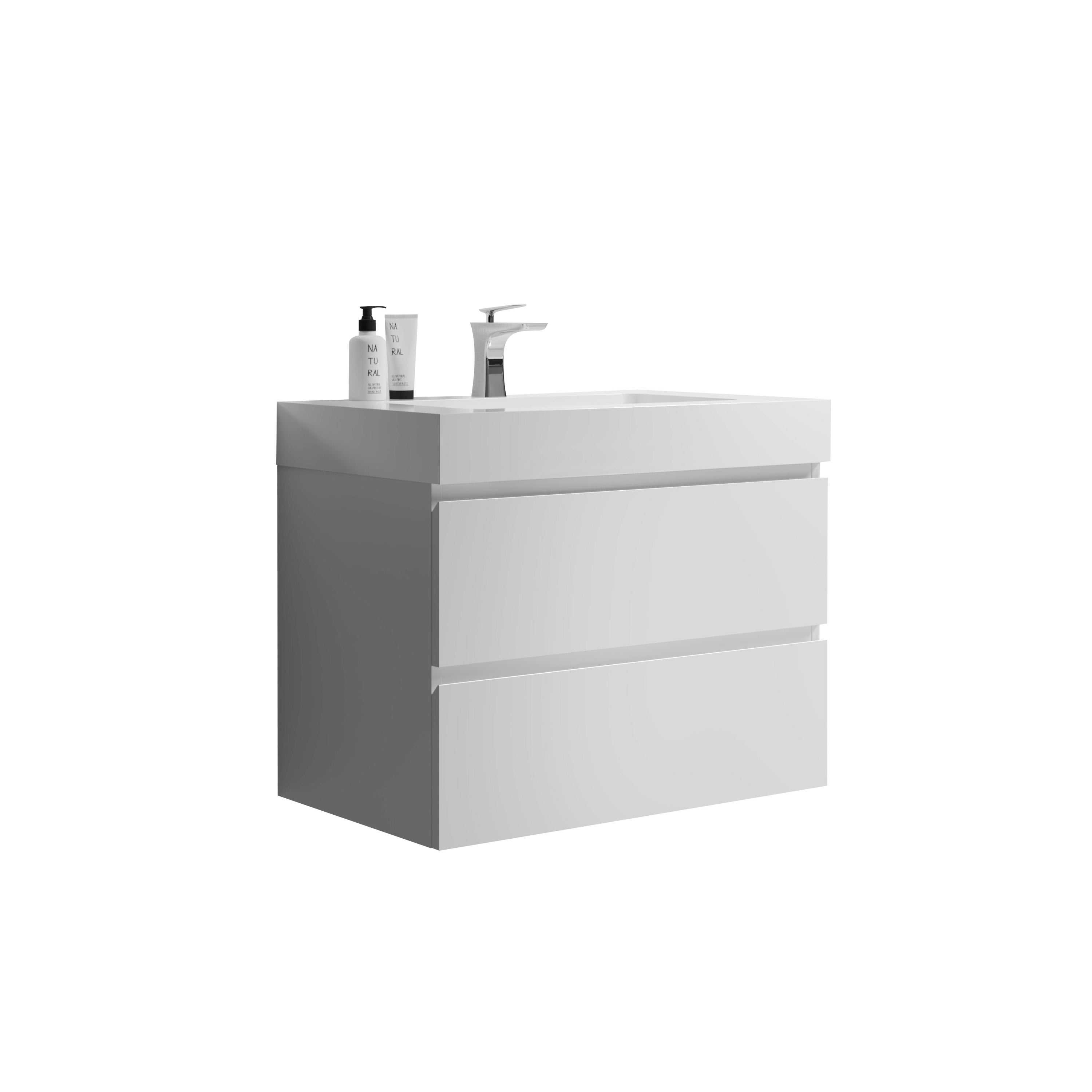 Alice 30" White Bathroom Vanity with Sink, Large Storage Wall Mounted Floating Bathroom Vanity for Modern Bathroom, One-Piece White Sink Basin without Drain and Faucet, Pre-assembled