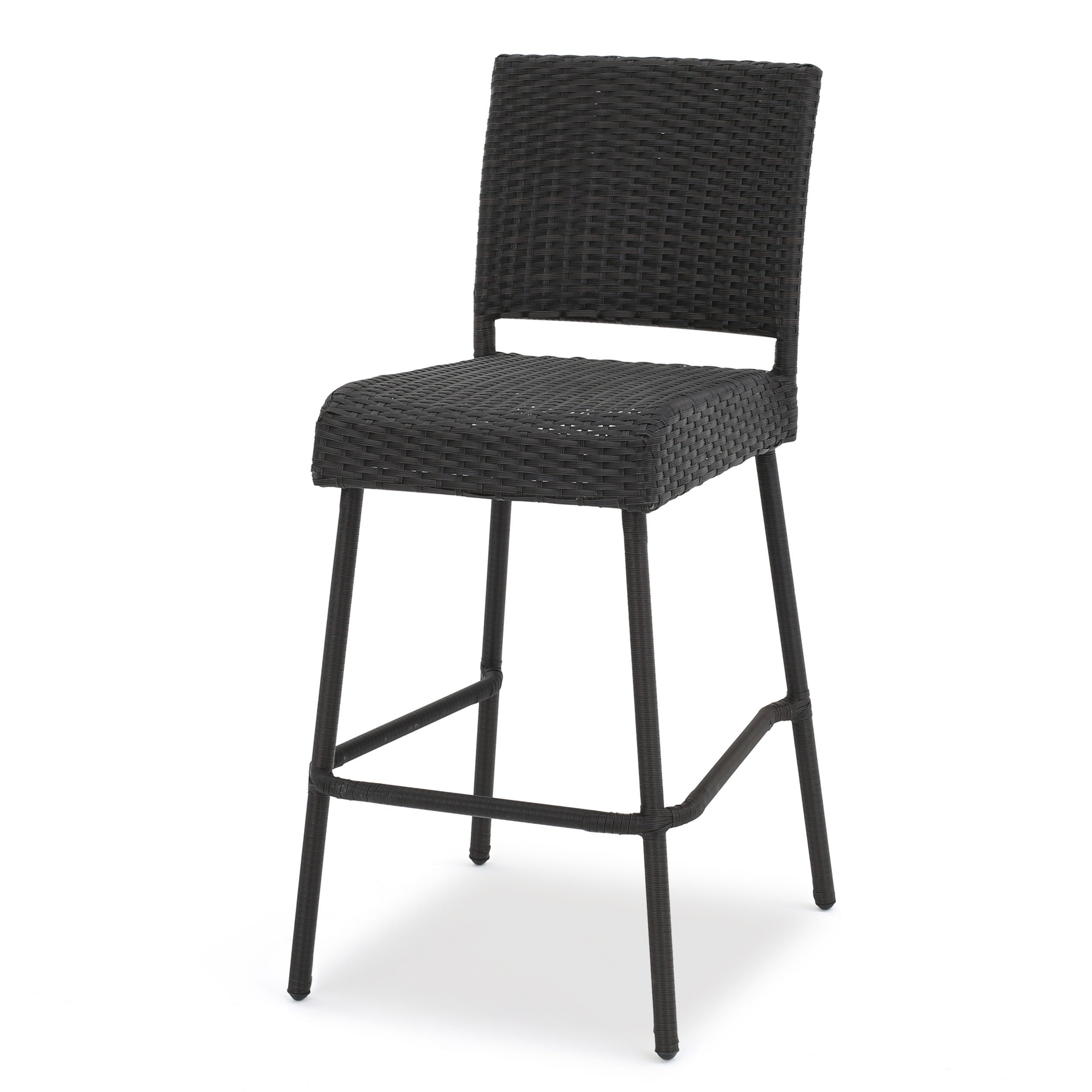 29" Outdoors PE Rattan Armless Barstools, Set of 2, Dark Brown