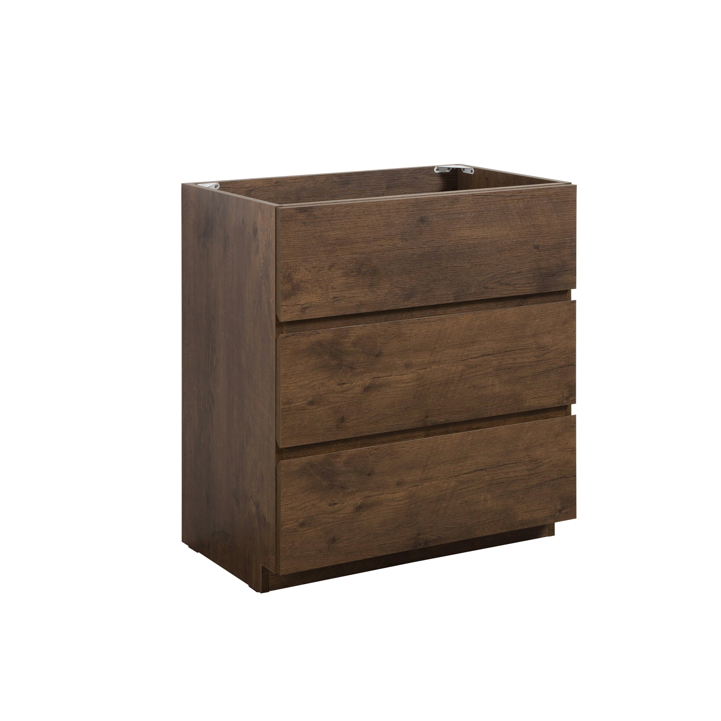 Alice-30F-105,Floor cabinet WITHOUT basin, Walnut color, With three drawers, Pre-assembled