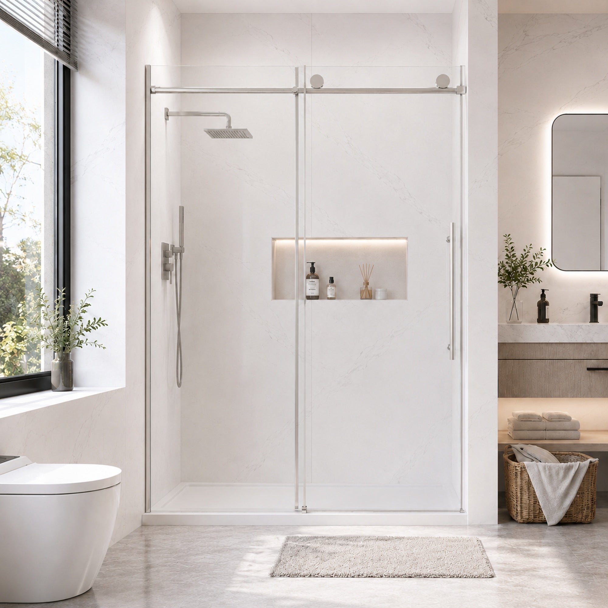 60 x 73 in Soft-Closing Sliding Shower Door - 60 x 73 in / Brushed Chrome view 1