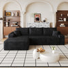 Black corduroy L-shape sectional sofa 107 inch front view