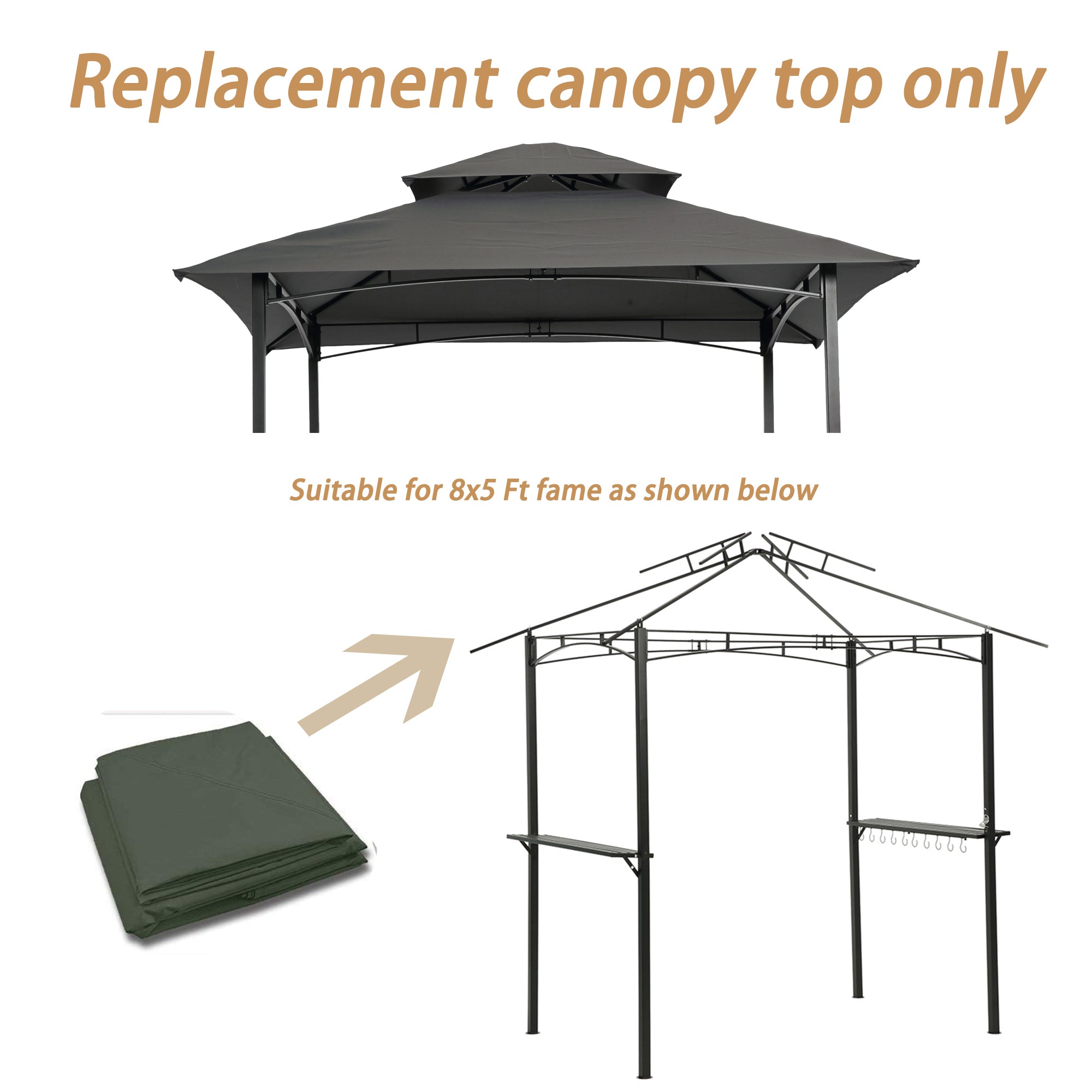 8x5Ft Grill Gazebo Replacement Canopy,Double Tiered BBQ Tent Roof Top Cover