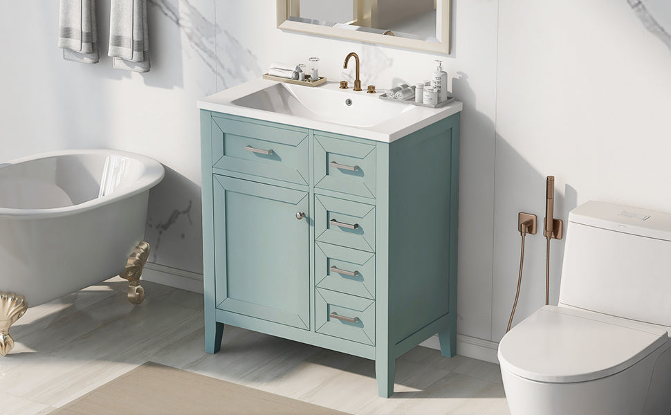 30" Bathroom Vanity with Sink Combo, Green Bathroom Cabinet with Drawers, Solid Frame and MDF Board (Old Sku:N725S999222F)