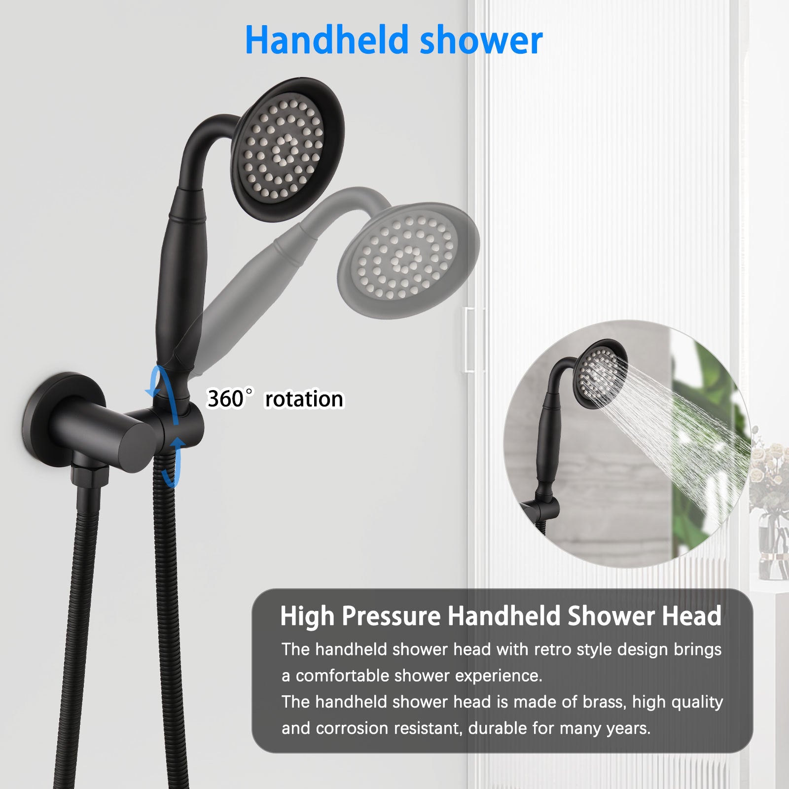 Single-Handle 4-Spray Patterns Bathroom Rain Shower Faucet with Body Jet Handshower in Matte Black (Valve Included)