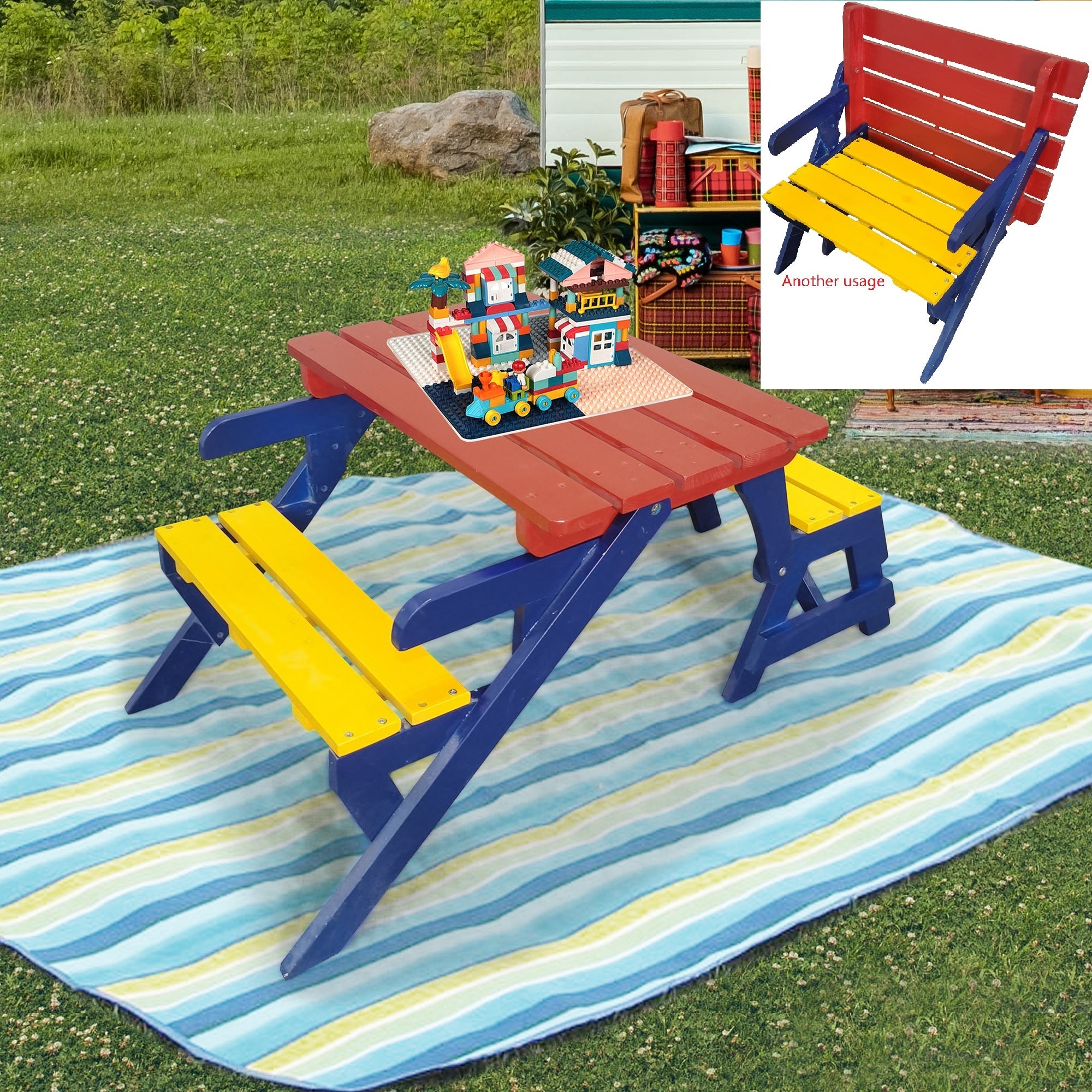 KID'S MULTI-FUNCTIONAL  ARM CHAIR,TABLE+ 2 BENCHES (All-in-one)