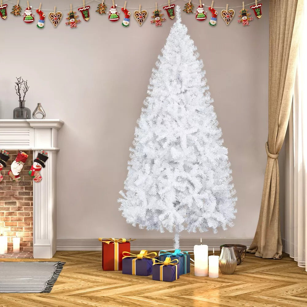 8ft White Artificial Christmas Tree - Indoor/Outdoor PVC Holiday Decoration w/Stand