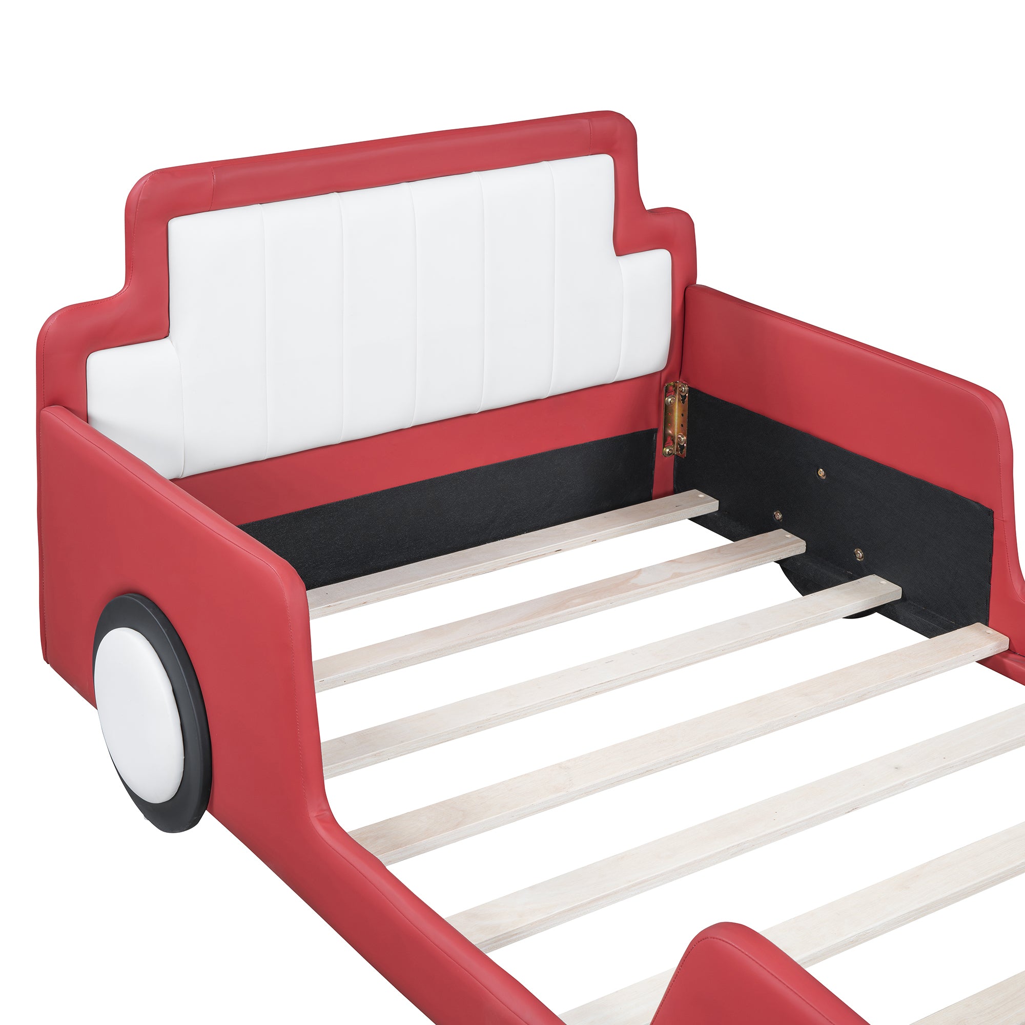 Twin Size Race Car-Shaped Platform Bed with Wheels,Red