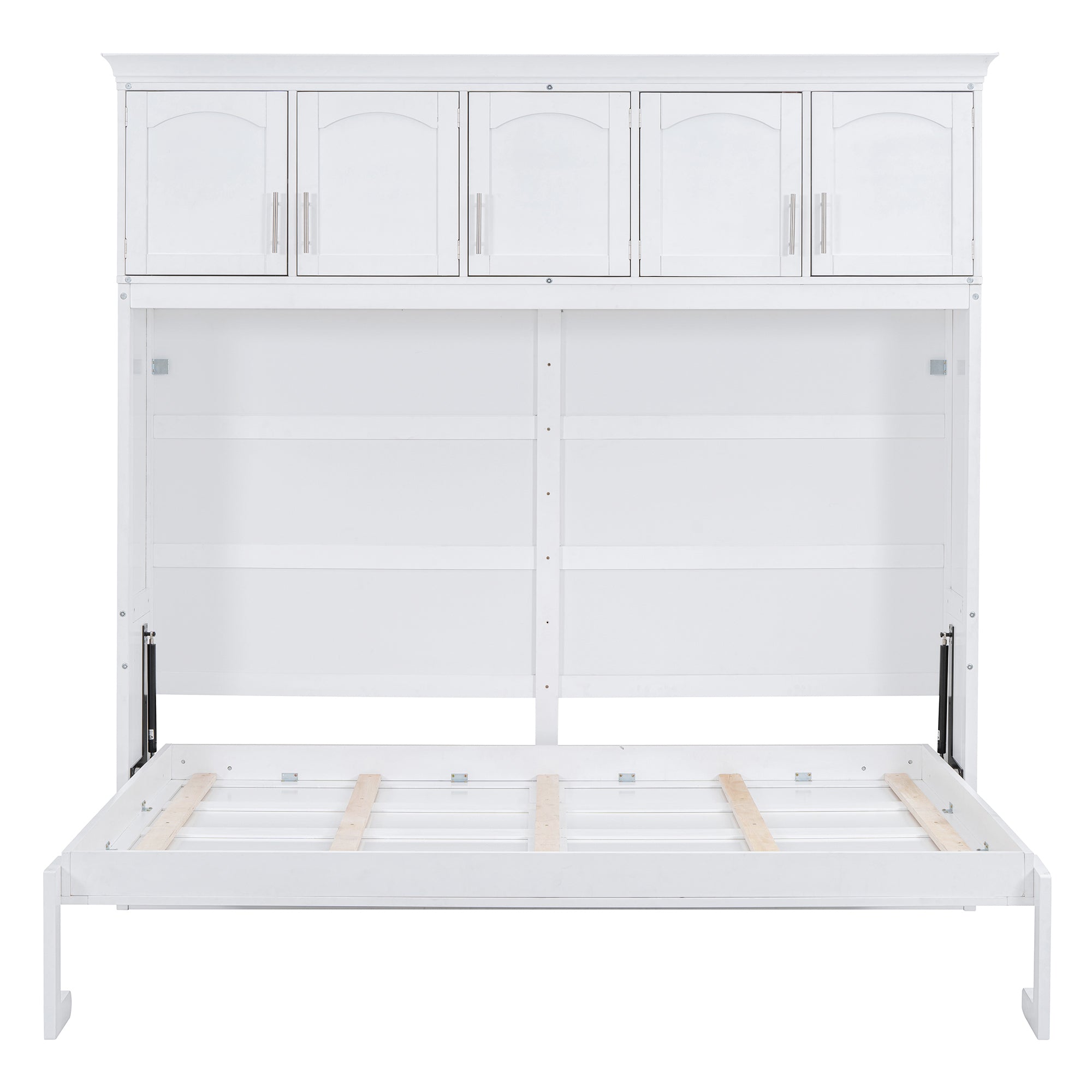 Queen Size Murphy Bed Wall Bed with Top Cabinets,White