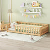 Twin Size Bed Floor Bed with Safety Guardrails and Door for Kids, Natural(Old SKU: W158090686)