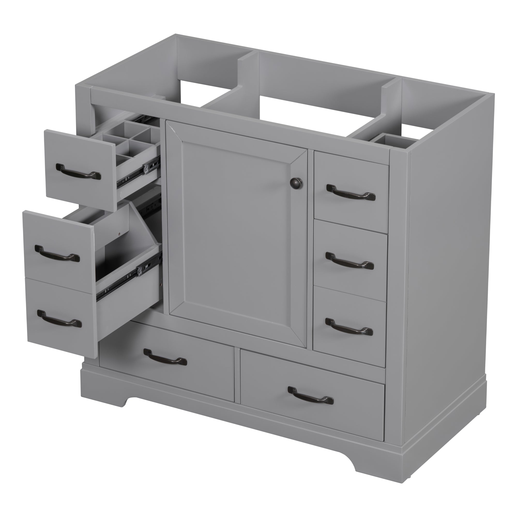 36" Bathroom Vanity without Sink, Cabinet Base Only, Six Drawers, Multi-Functional Drawer Divider, Adjustable Shelf, Grey