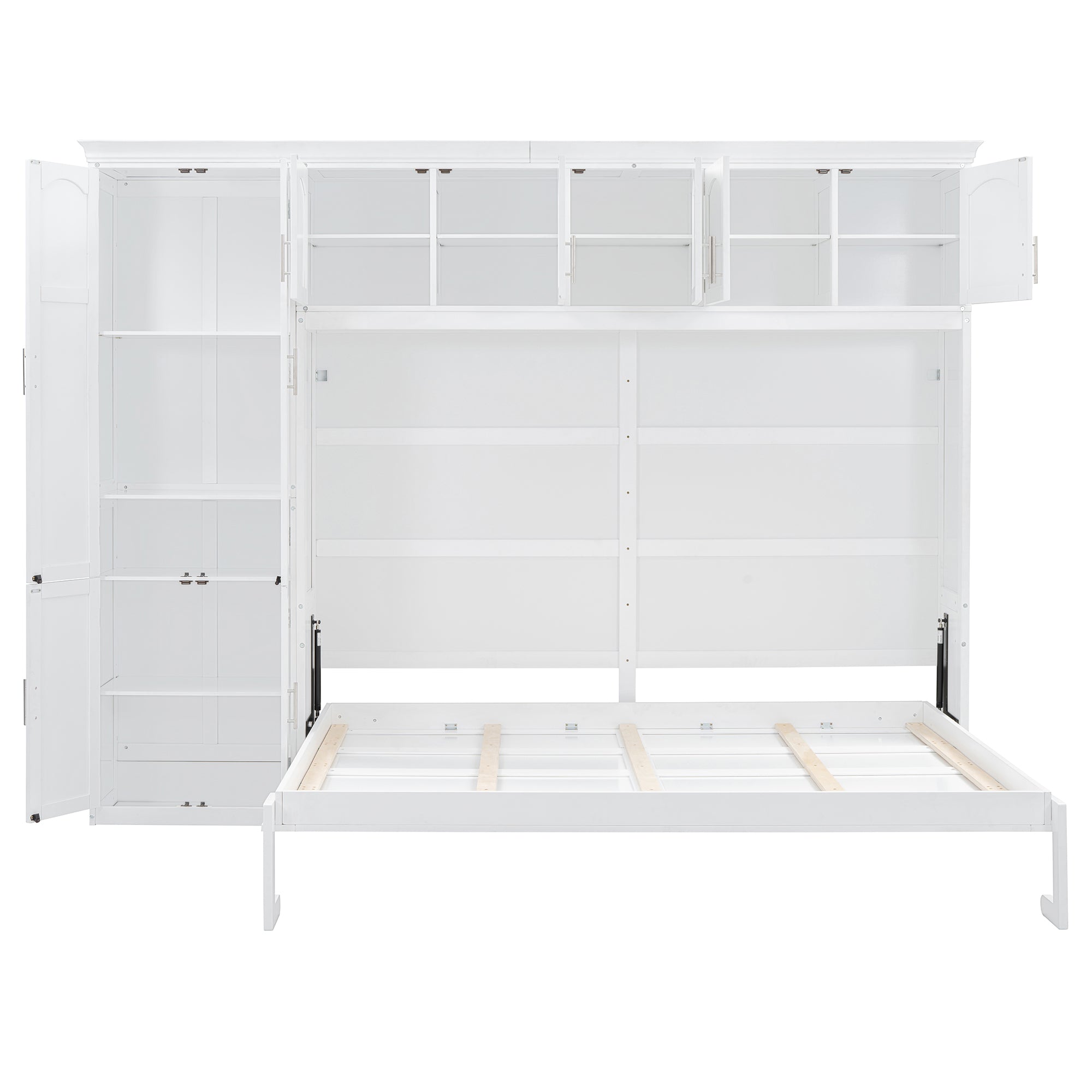 Queen Size Murphy Bed Wall Bed with Cabinets,White