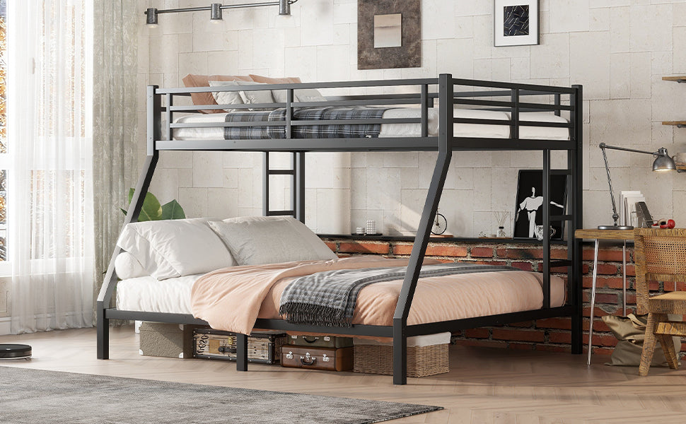 Metal Full XL over King Bunk Bed for Teens and Adults,Space-Saving/Noise Reduced/No Box Spring Needed, Black