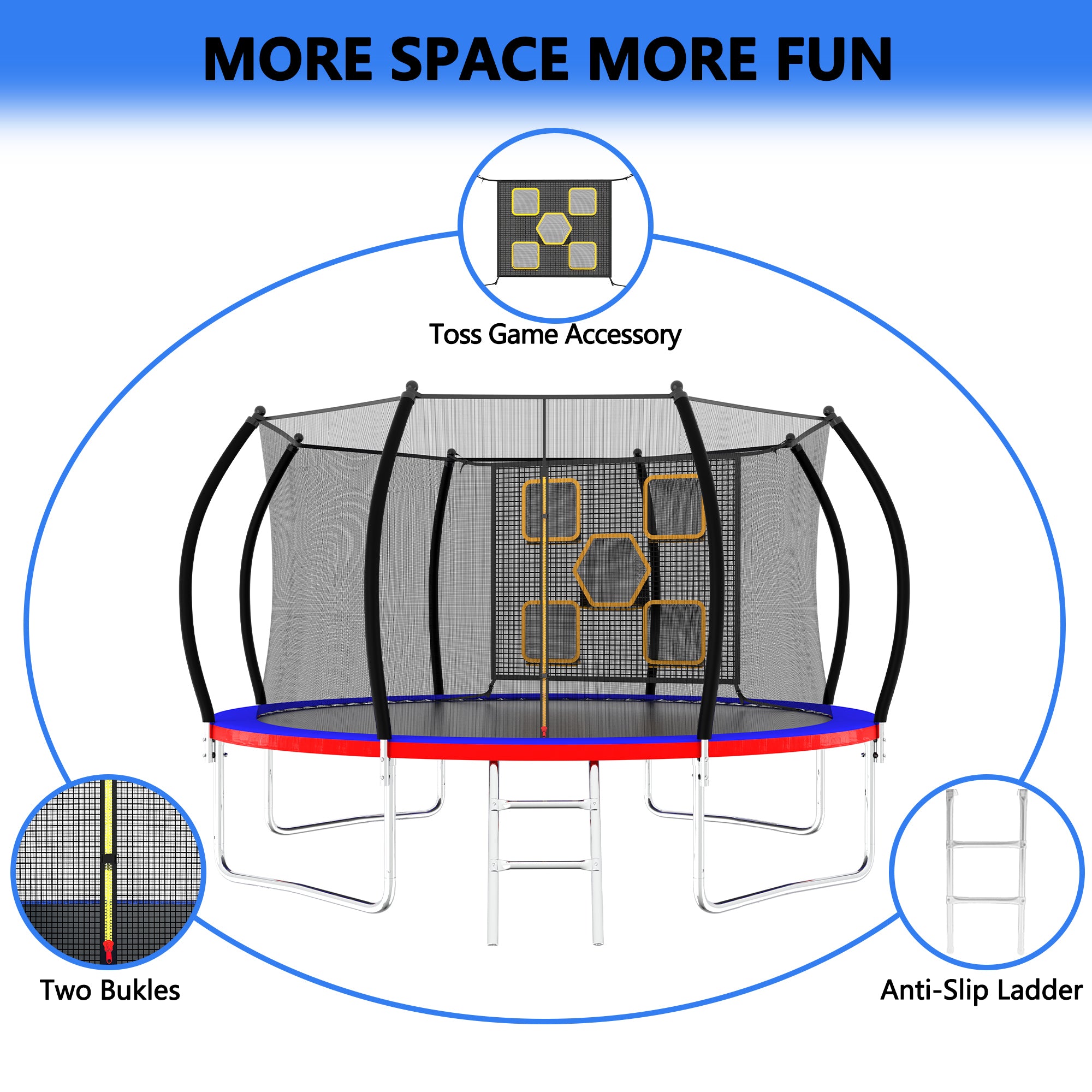 14FT Trampoline, Outdoor Trampolines for Kids and Adults, Recreational Trampoline with Enclosure Net & Ladder, Round Trampoline ASTM Approved