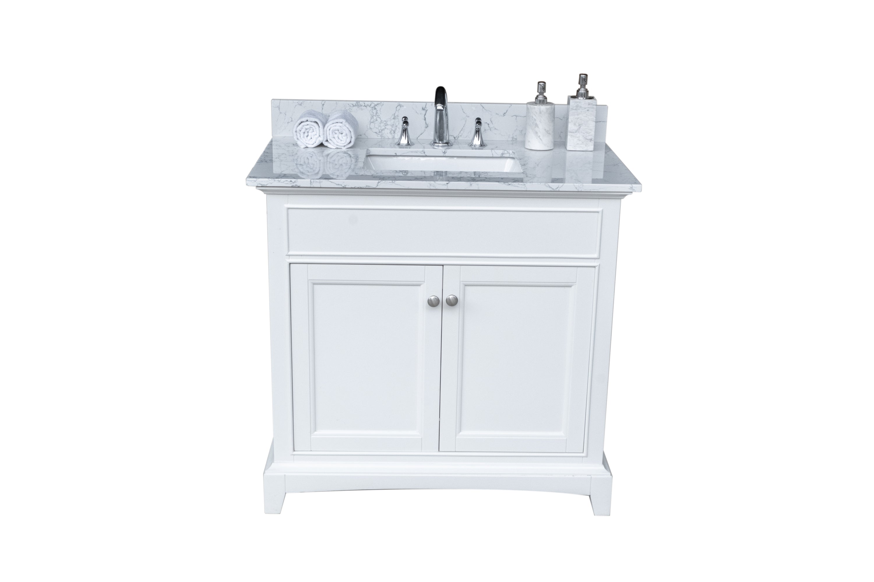 Montary 37"x 22" bathroom stone vanity top Carrara jade engineered marble color with undermount ceramic sink and 3 faucet hole with backsplash