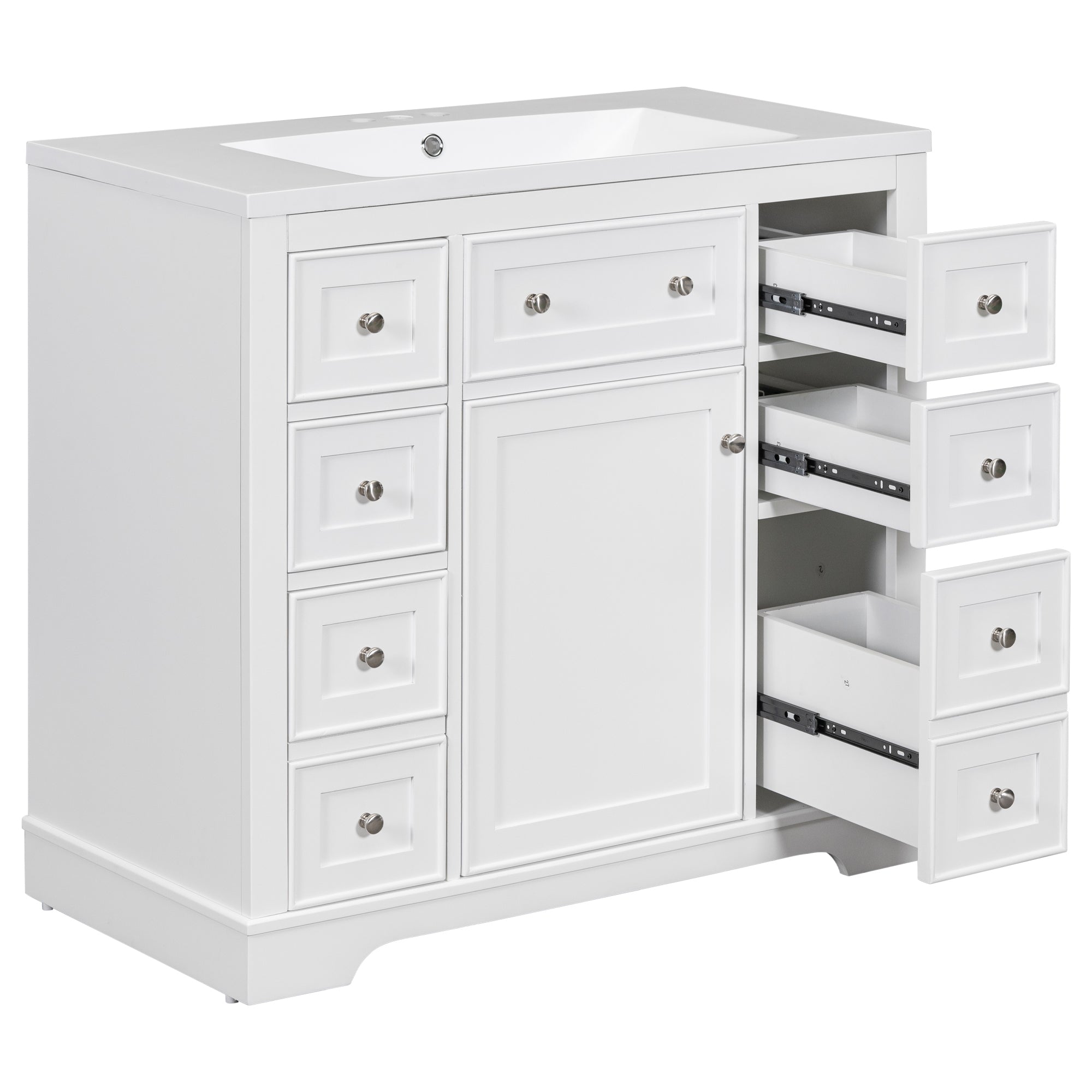 36" Bathroom Vanity with Sink Combo, One Cabinet and Six Drawers, Solid Wood and MDF Board, White