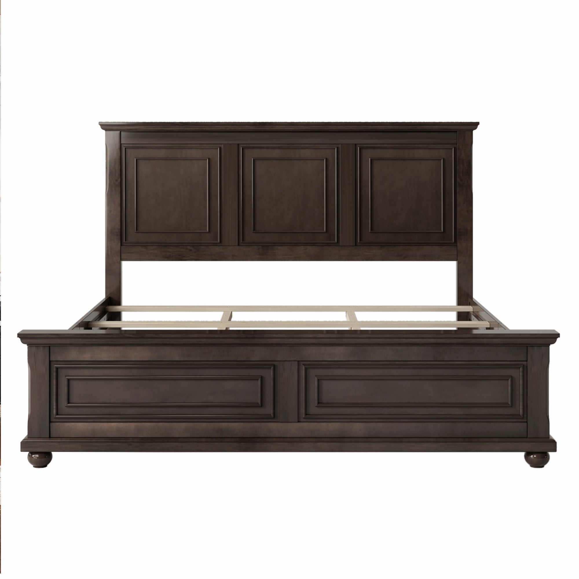 Traditional Town and Country Style Pinewood Vintage King Bed, Rich Brown