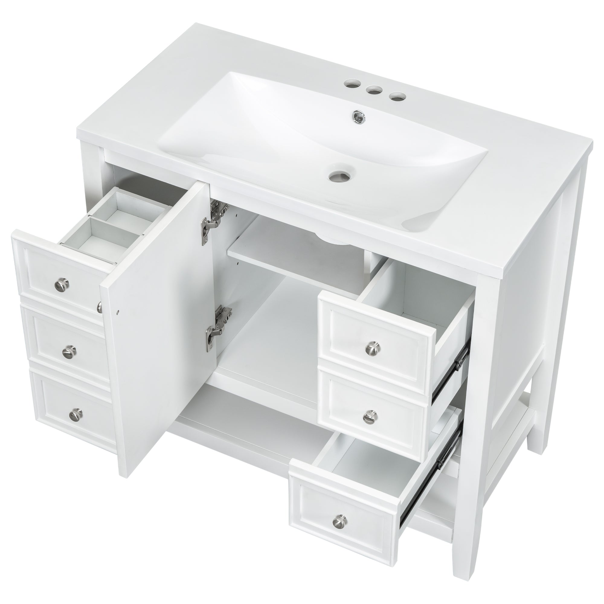 36" Bathroom Vanity with Sink Combo, One Cabinet and Three Drawers, Solid Wood and MDF Board, White